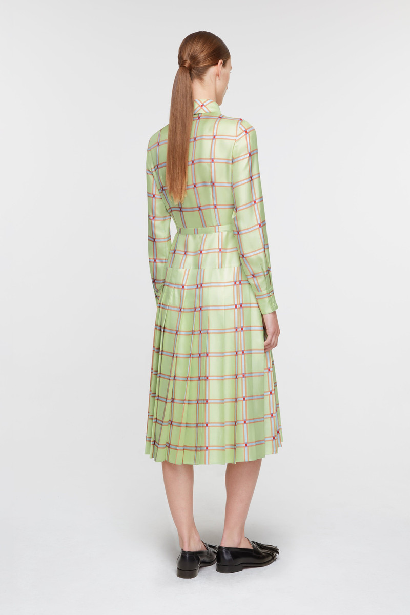 Juul Dress in Lime & Blue Check Silk Twill 5