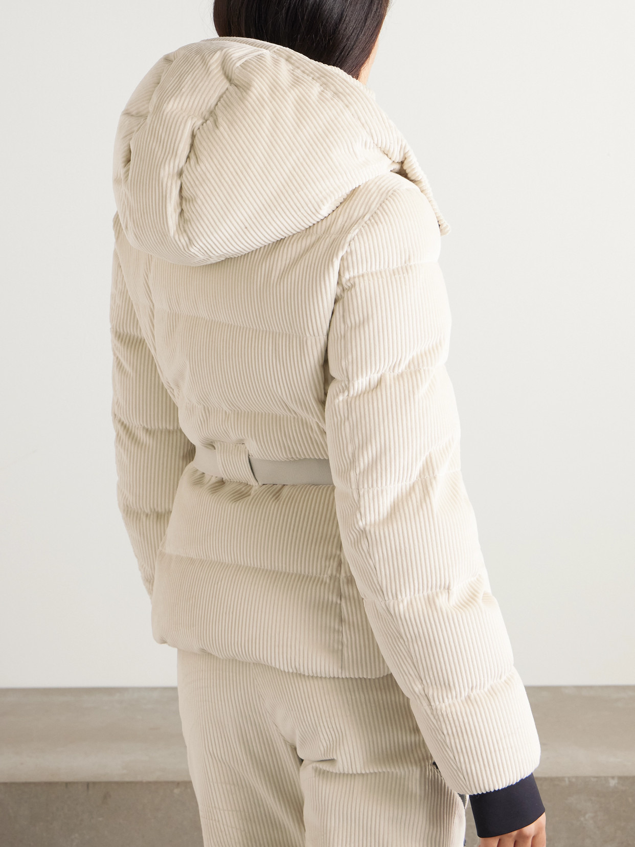 Hooded Belted Bead-embellished Ribbed Cotton-velvet Ski Jacket - 3