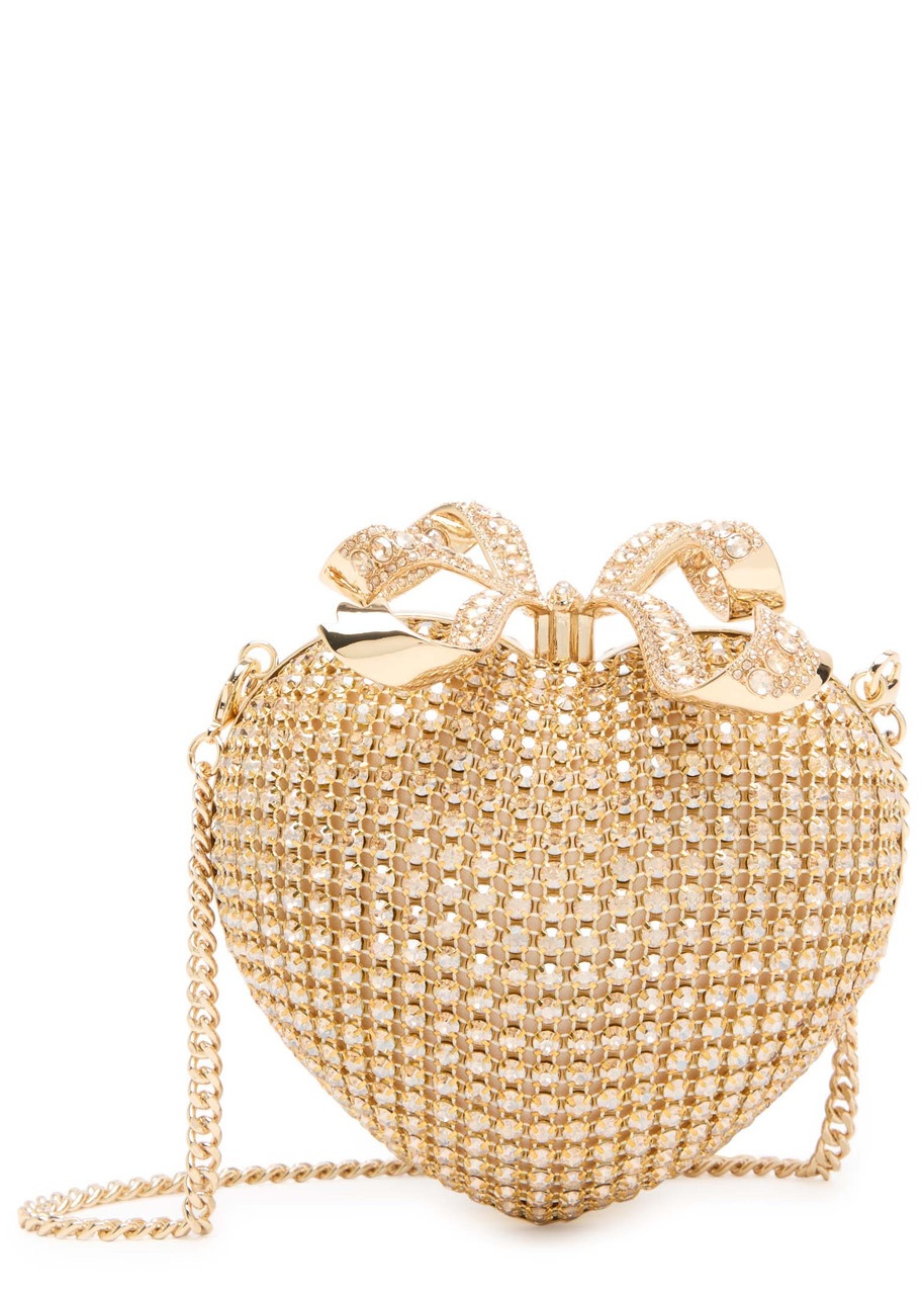 Self-portrait Heart Crystal-embellished Satin Clutch - 1