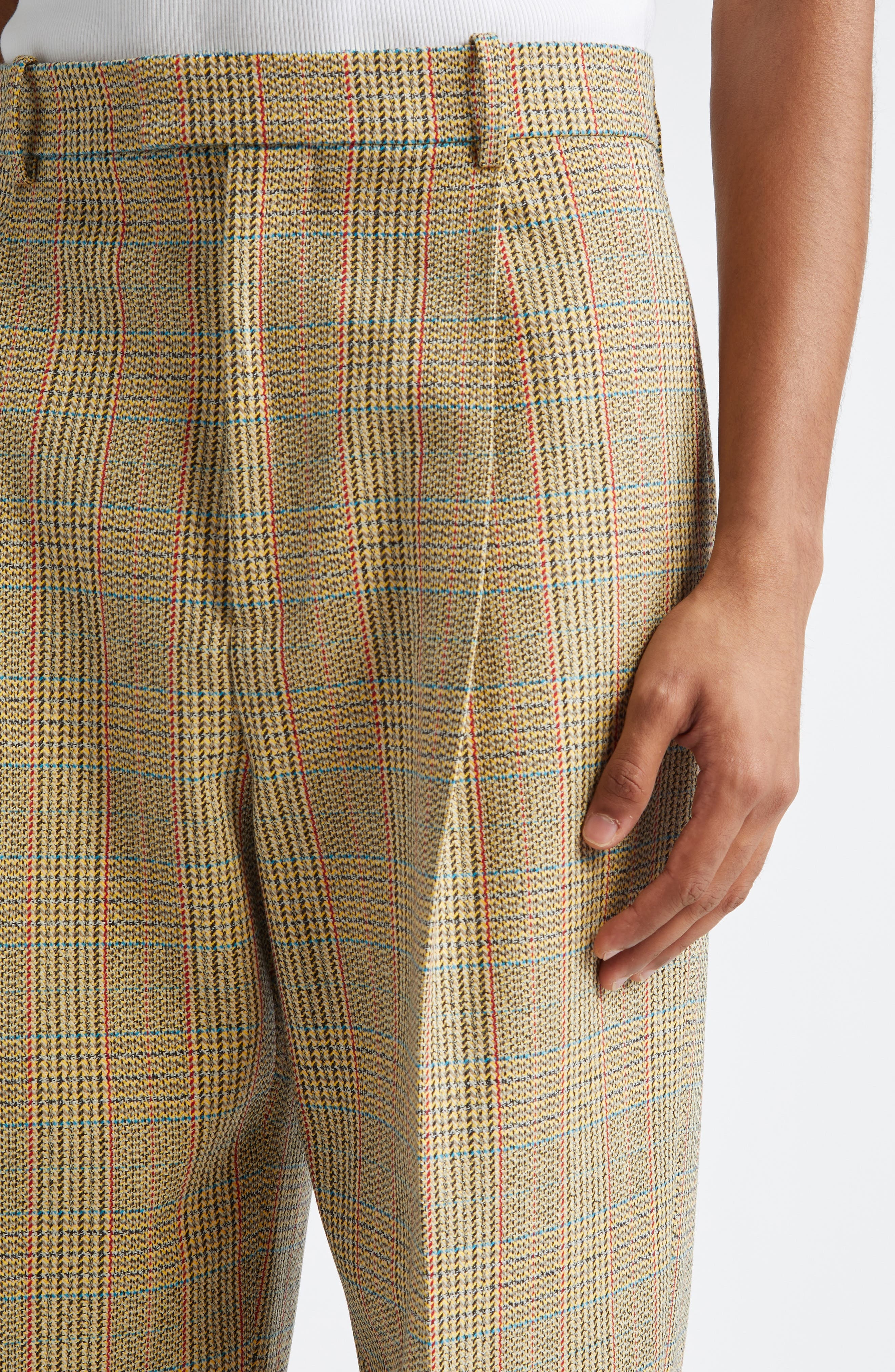 Bottega Veneta Distorted Prince of Wales Plaid Wool Blend Pants in 1487 Beige/Yellow/Blue at Nordstr - 5
