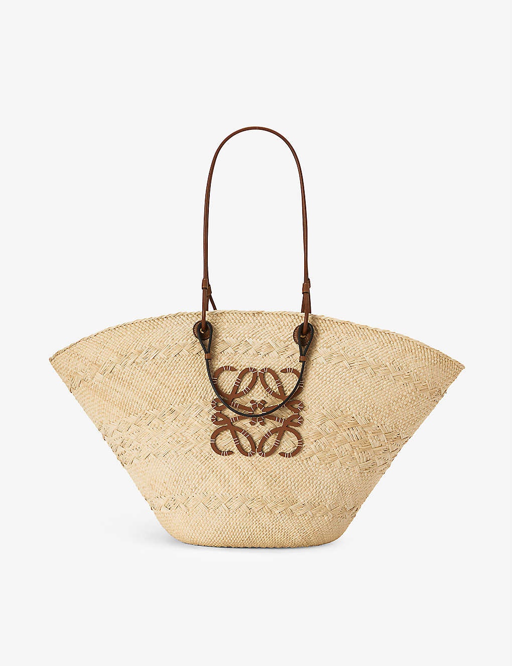 Shop LOEWE Paula's Ibiza Anagram Leather-Trimmed Iraca Basket Bag