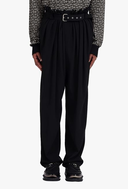 High-waisted black pleated crepe harem cut pants - 5