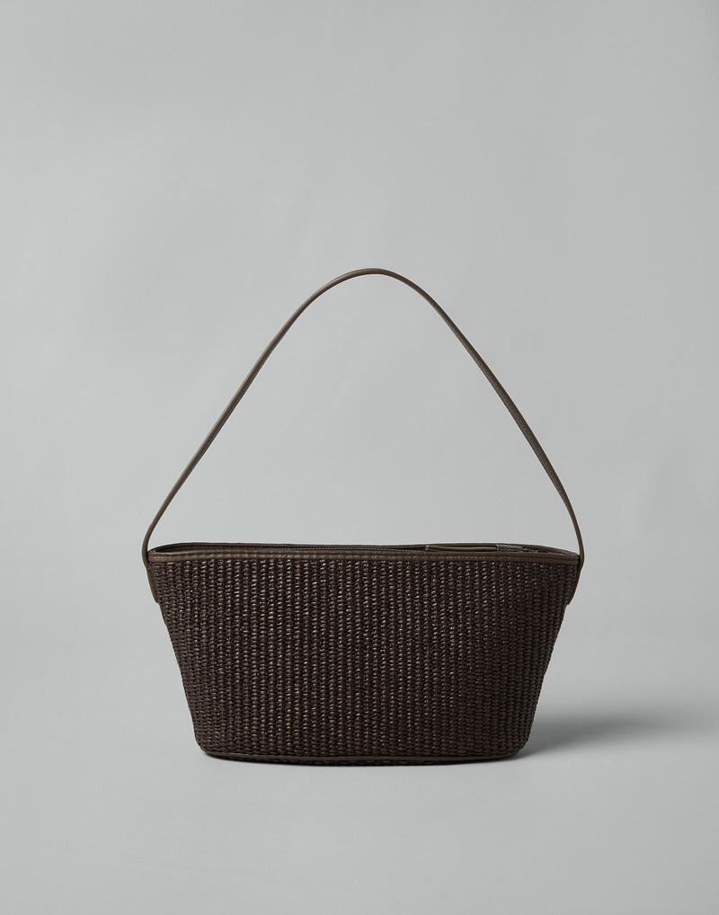 Brunello Cucinelli Techno cotton raffia bag with shiny zipper pull outlook