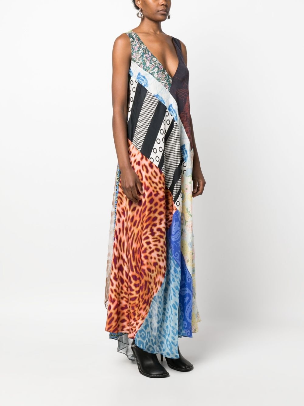 Regenerated patchwork silk dress - 3