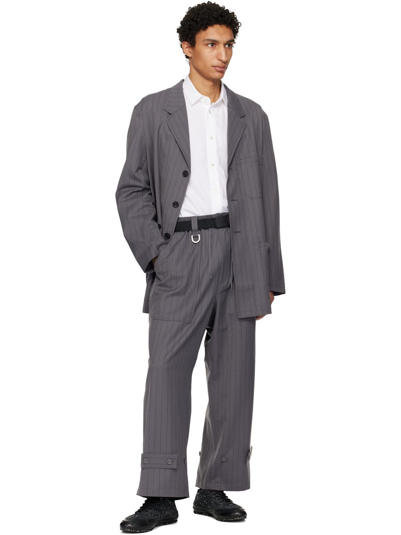 Y-3 Gray Pinstripe Refined Wool Chore Blazer outlook