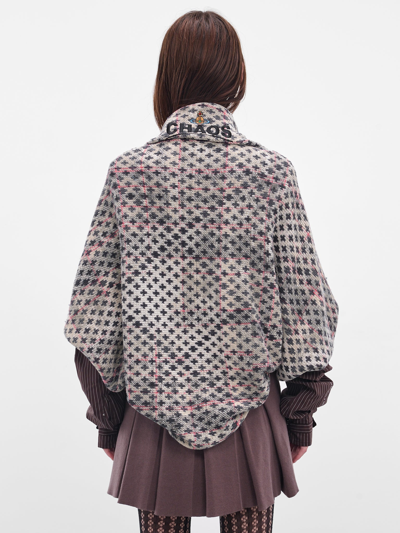 Gray Cross Distressed Tartan Poncho - 3