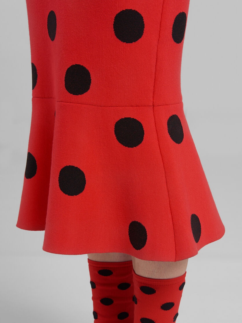 RED VISCOSE SHEATH DRESS WITH POLKA DOTS - 5