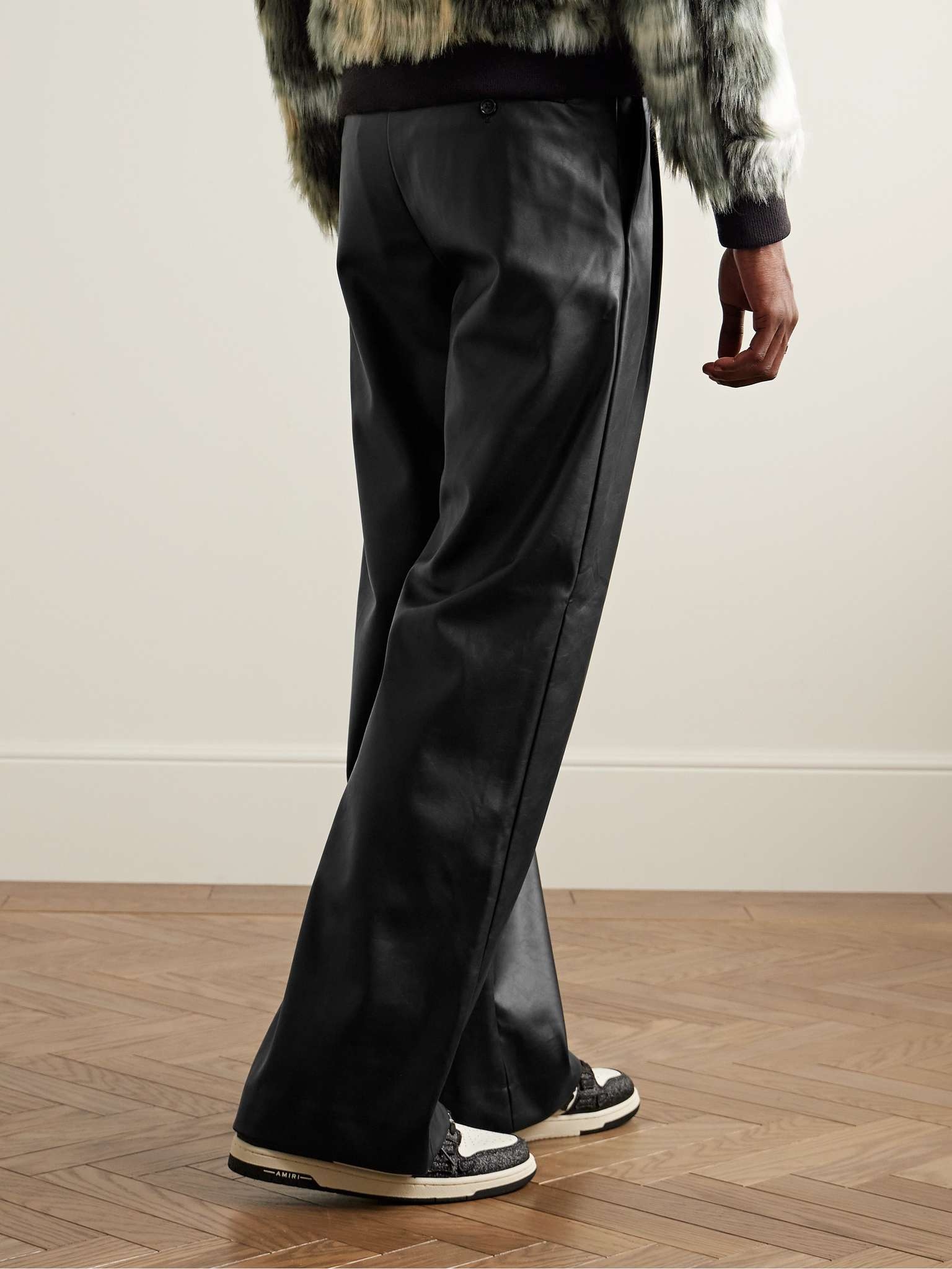 Straight-Leg Pleated Faux Leather Trousers - 4