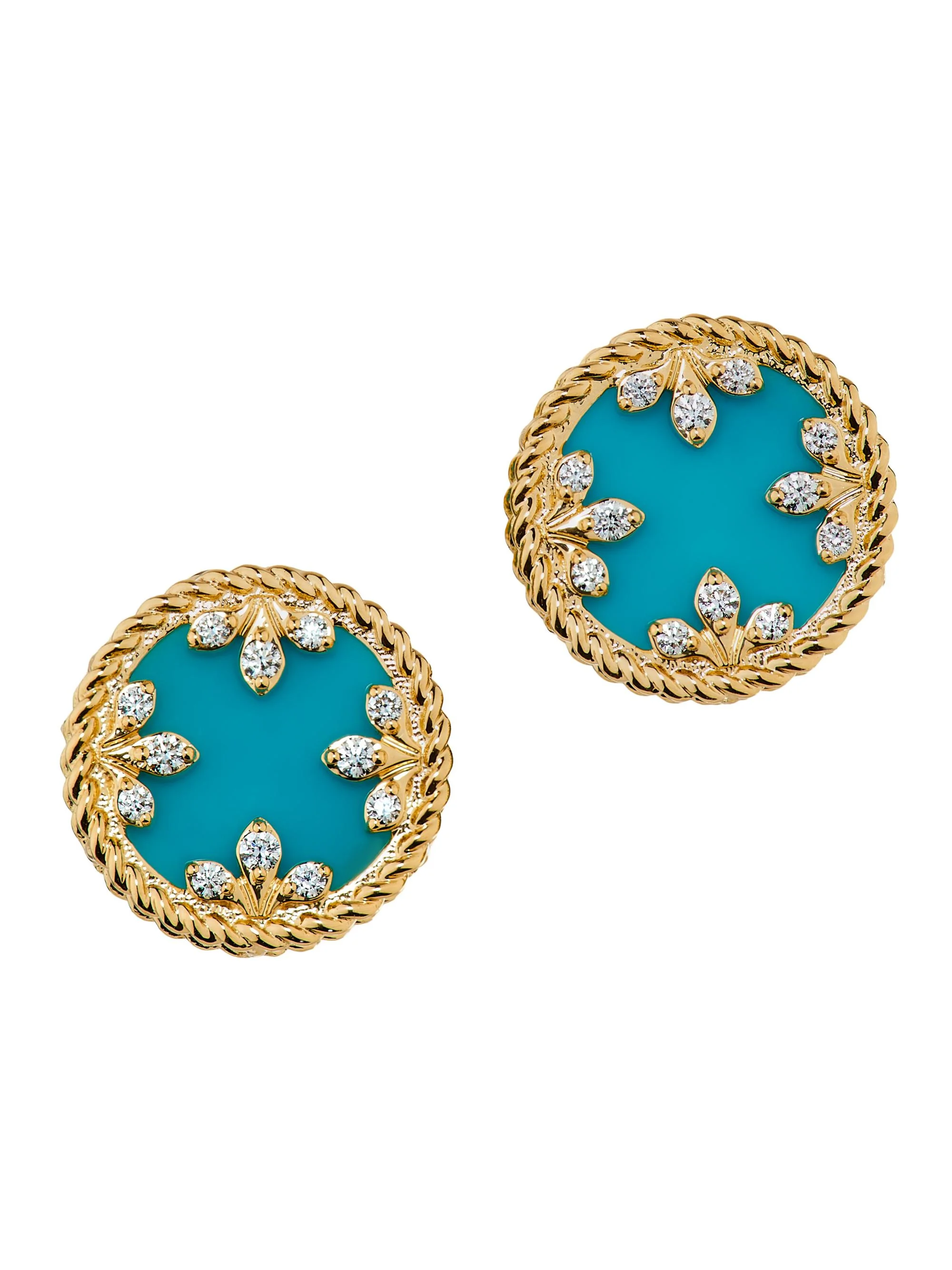 Women's Venetian Medallion 18K Yellow Gold, Turquoise & 0.10 TCW Diamond Stud Earrings - Yellow Gold - 1