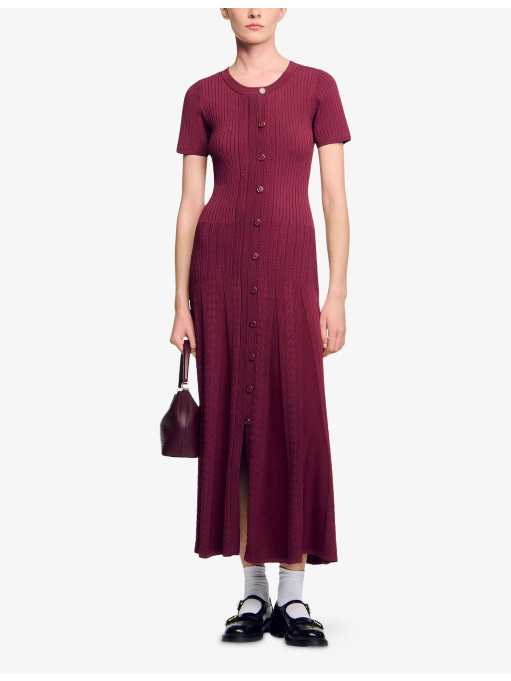 Round-Neck Button-Down Stretch-Knit Maxi Dress - 2
