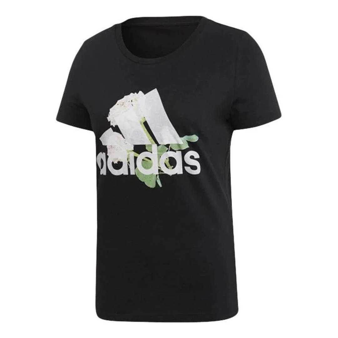 (WMNS) adidas Must Haves Flower T-Shirt 'Black White' ED6160 - 1
