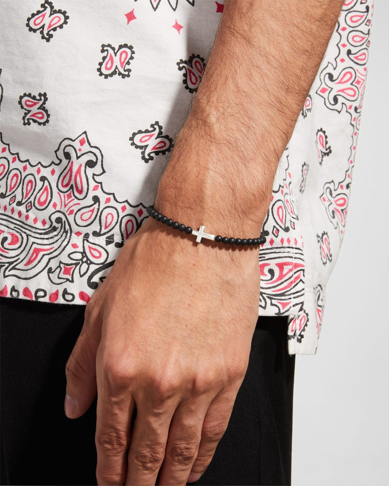 DAVID YURMAN Men's Spiritual Beads Cross Station Bracelet in Silver, 4mm outlook
