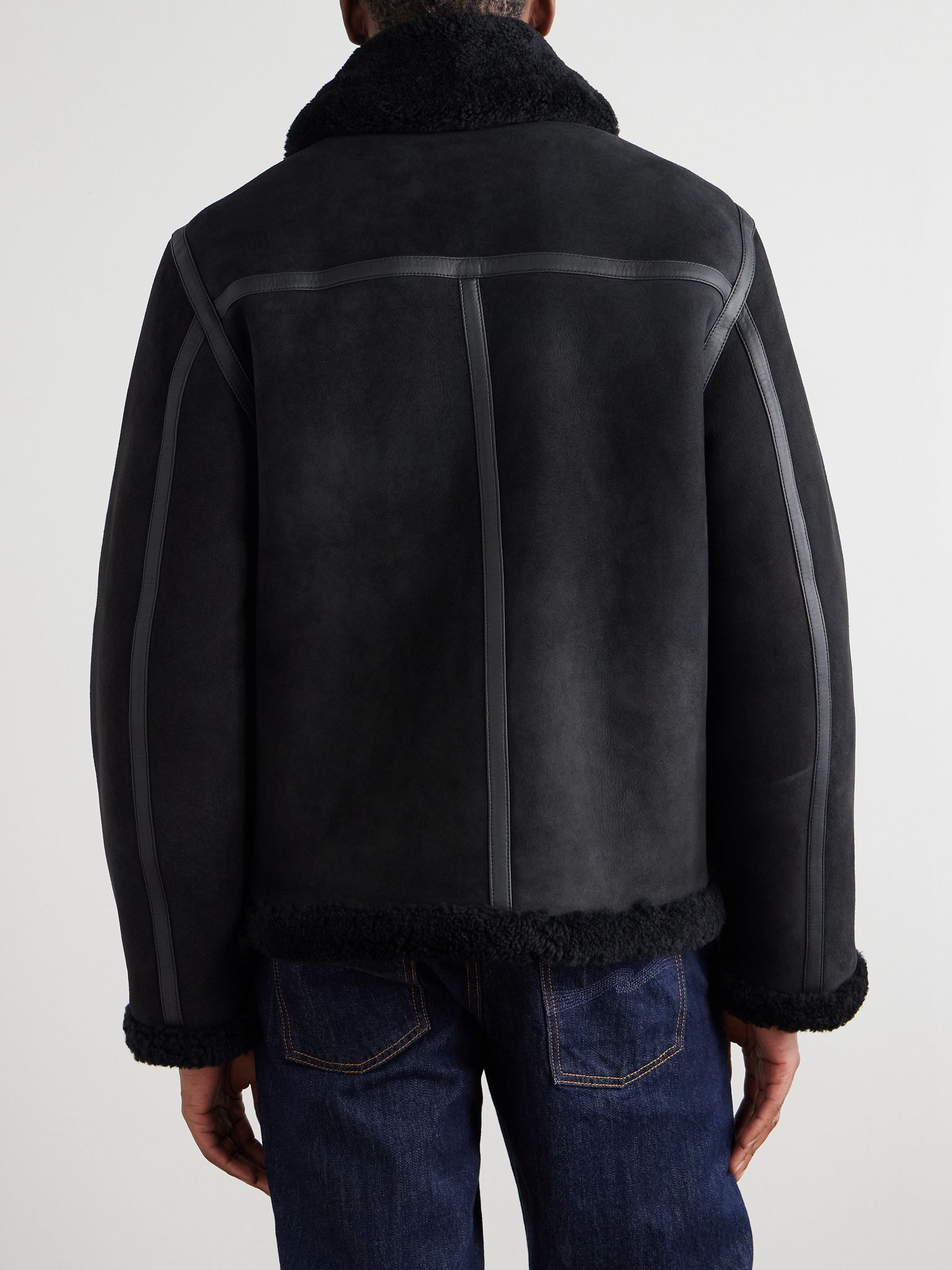 Isaac Leather-Trimmed Shearling Jacket Black - 4