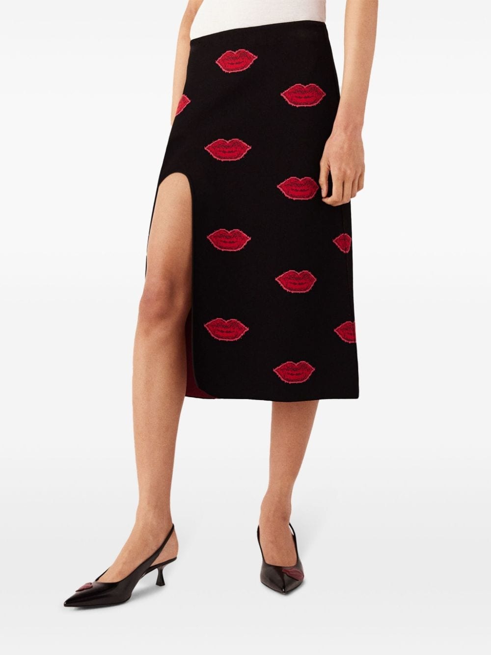 lips-print knit midi skirt - 5