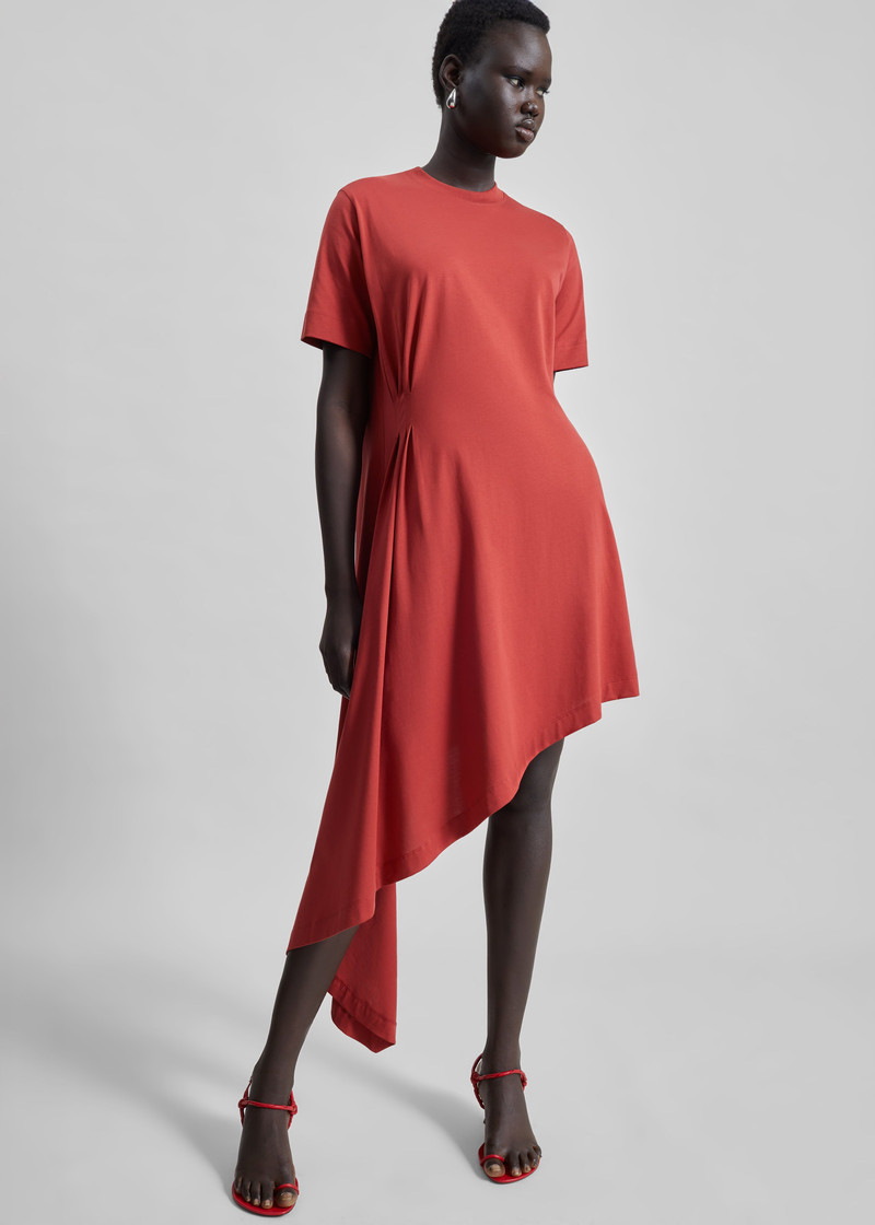 Loulou de Saison Igari Asymmetric T-Shirt Dress - Red 3
