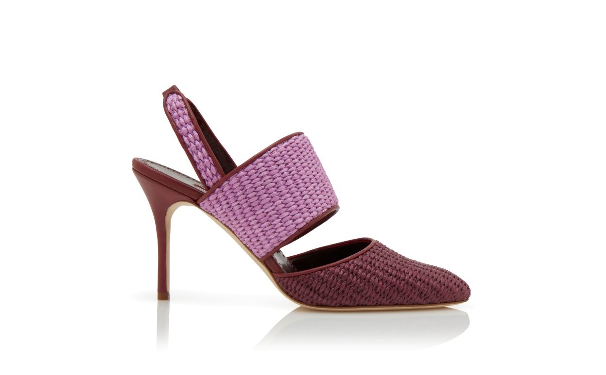 Dark Red and Purple Raffia Slingback Pumps - 1