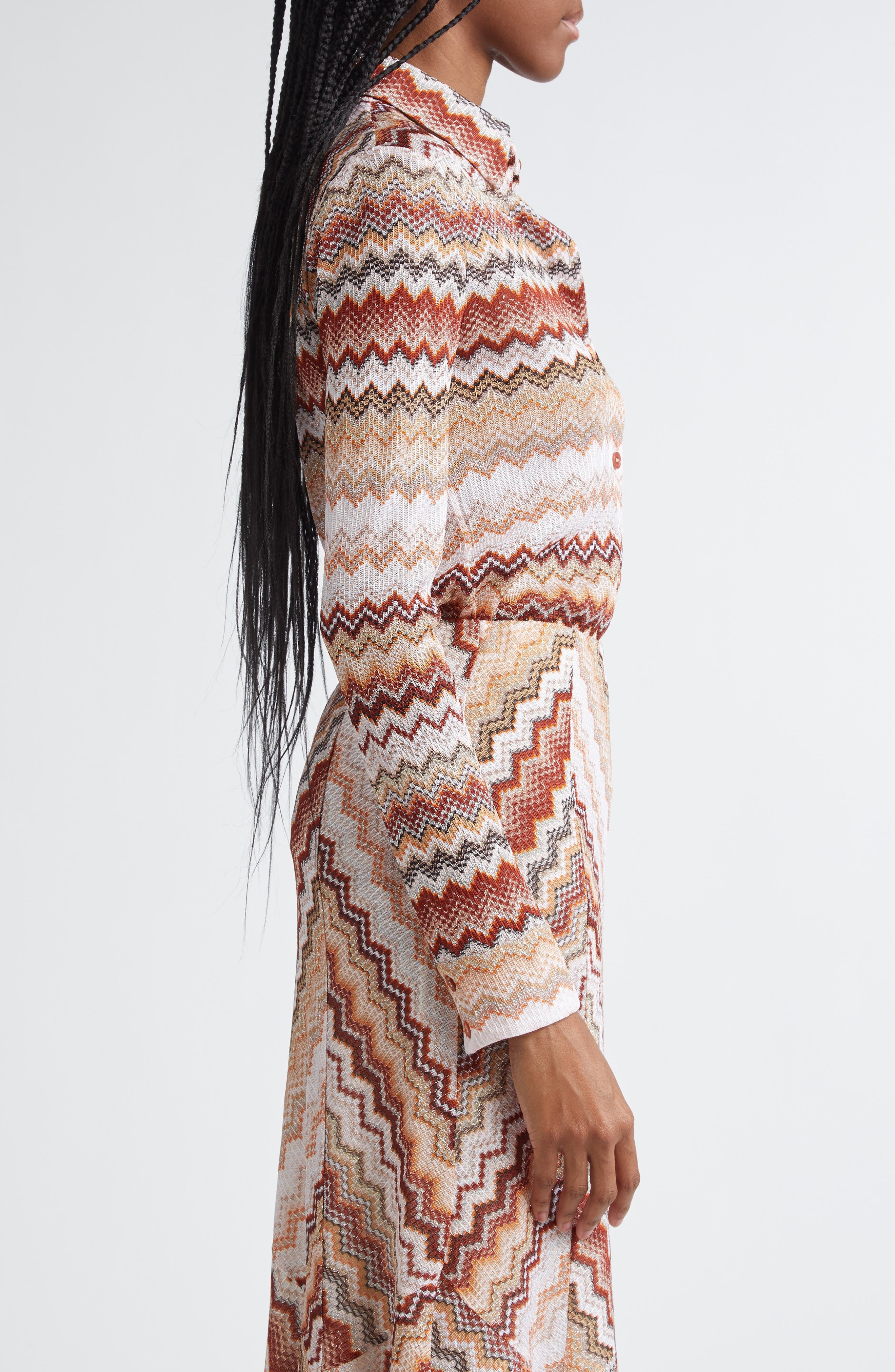 Missoni Metallic Zigzag Button-Up Shirt in Brown Multi at Nordstrom - 4