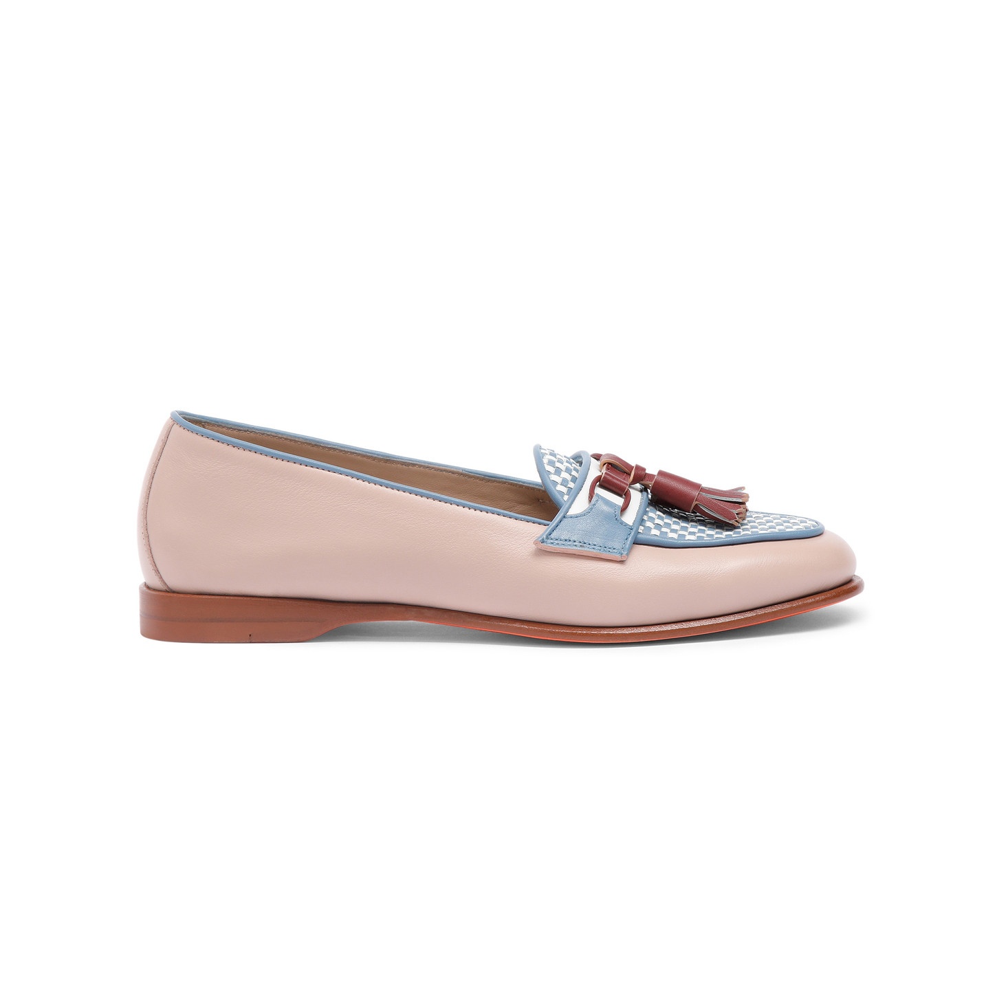 Women's pink and light blue leather Andrea tassel loafer - 1