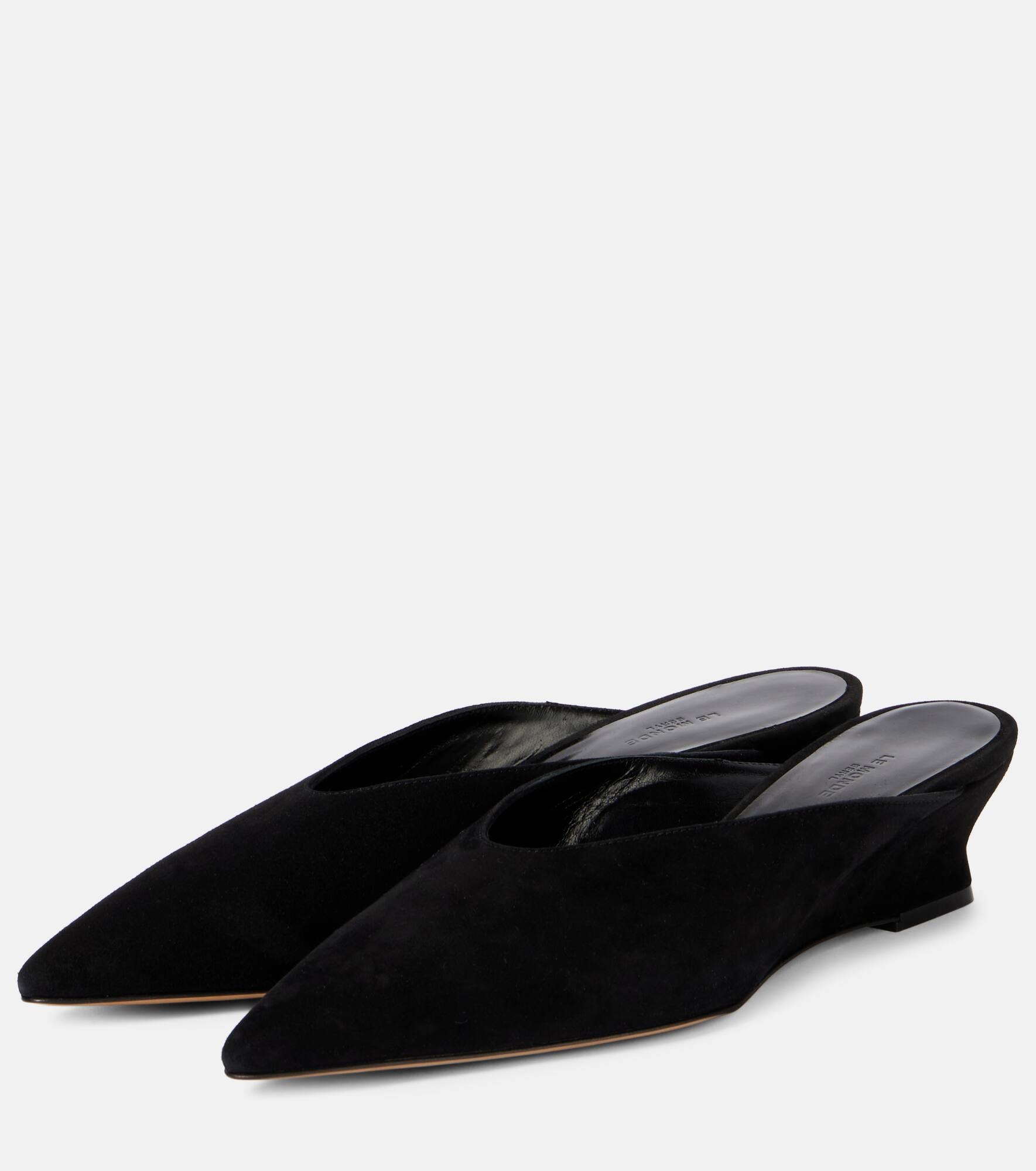 Suede wedge mules - 4