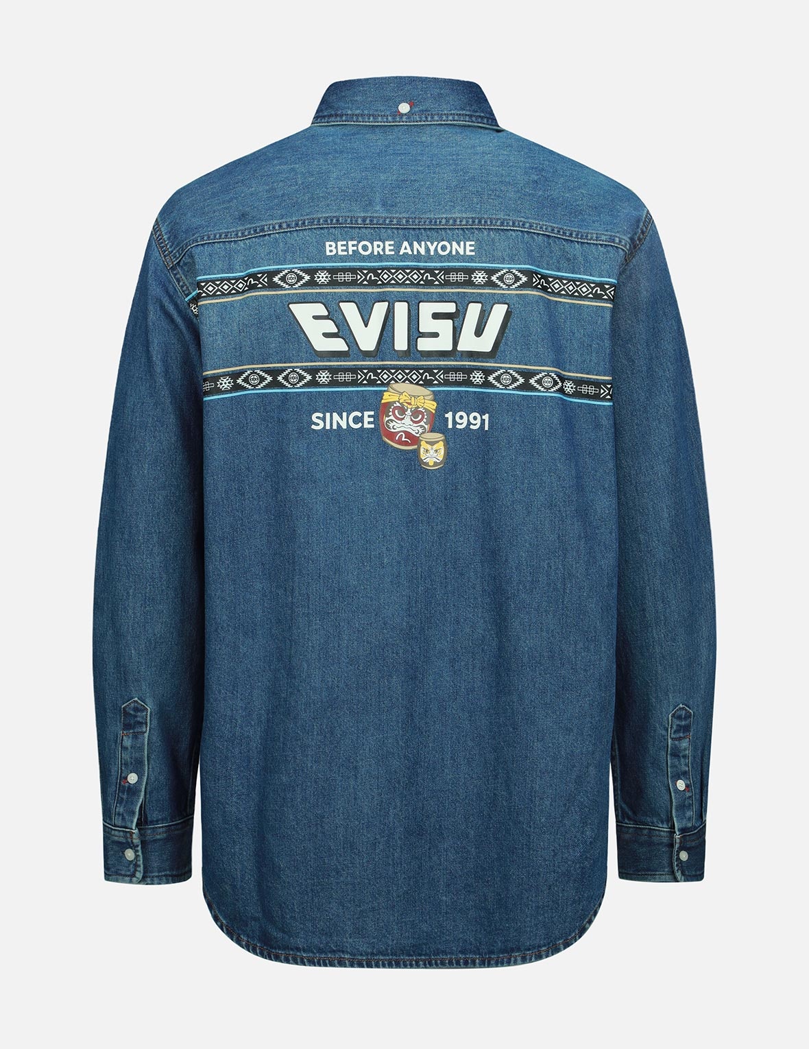 TAIKO DARUMA PRINT DENIM SHIRT - 1