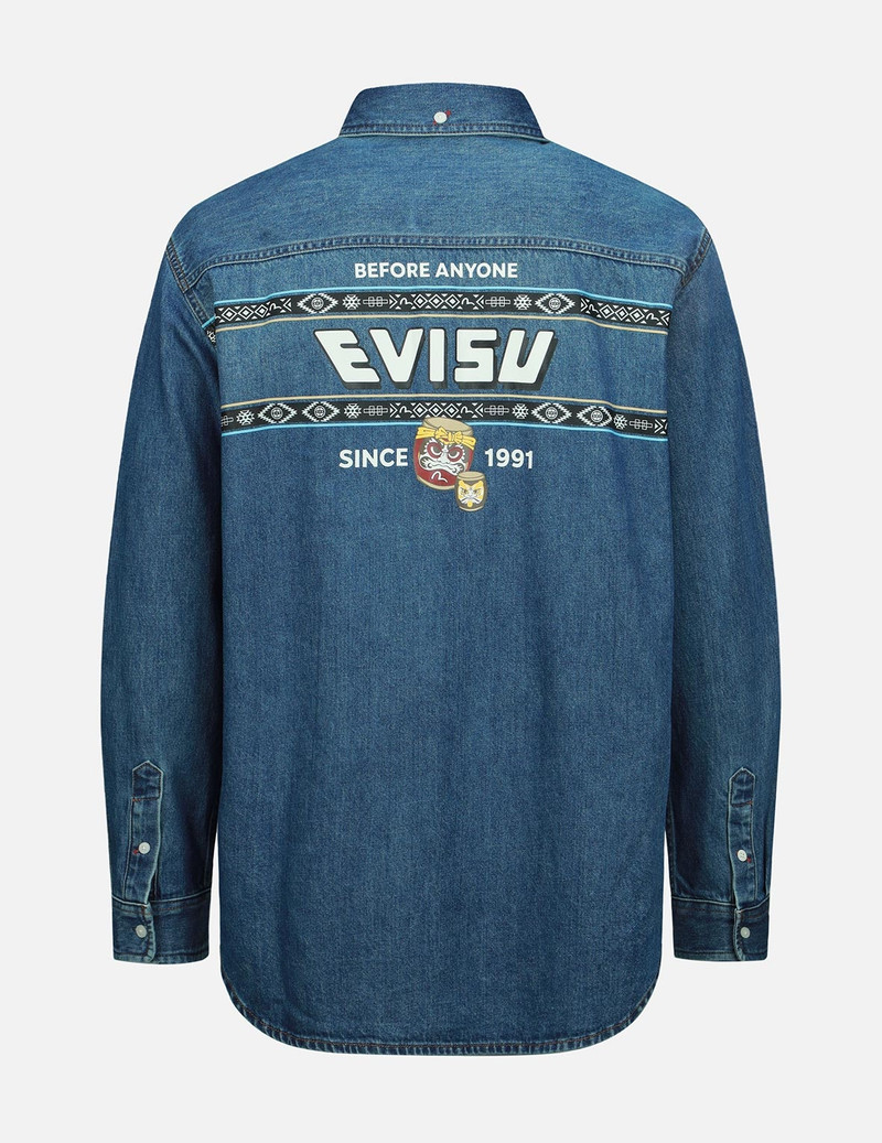 EVISU TAIKO DARUMA PRINT DENIM SHIRT outlook