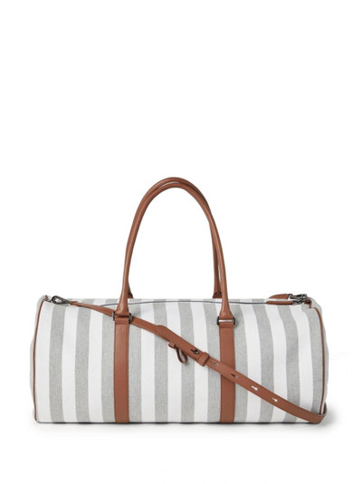 Brunello Cucinelli leather-trim striped tote bag outlook