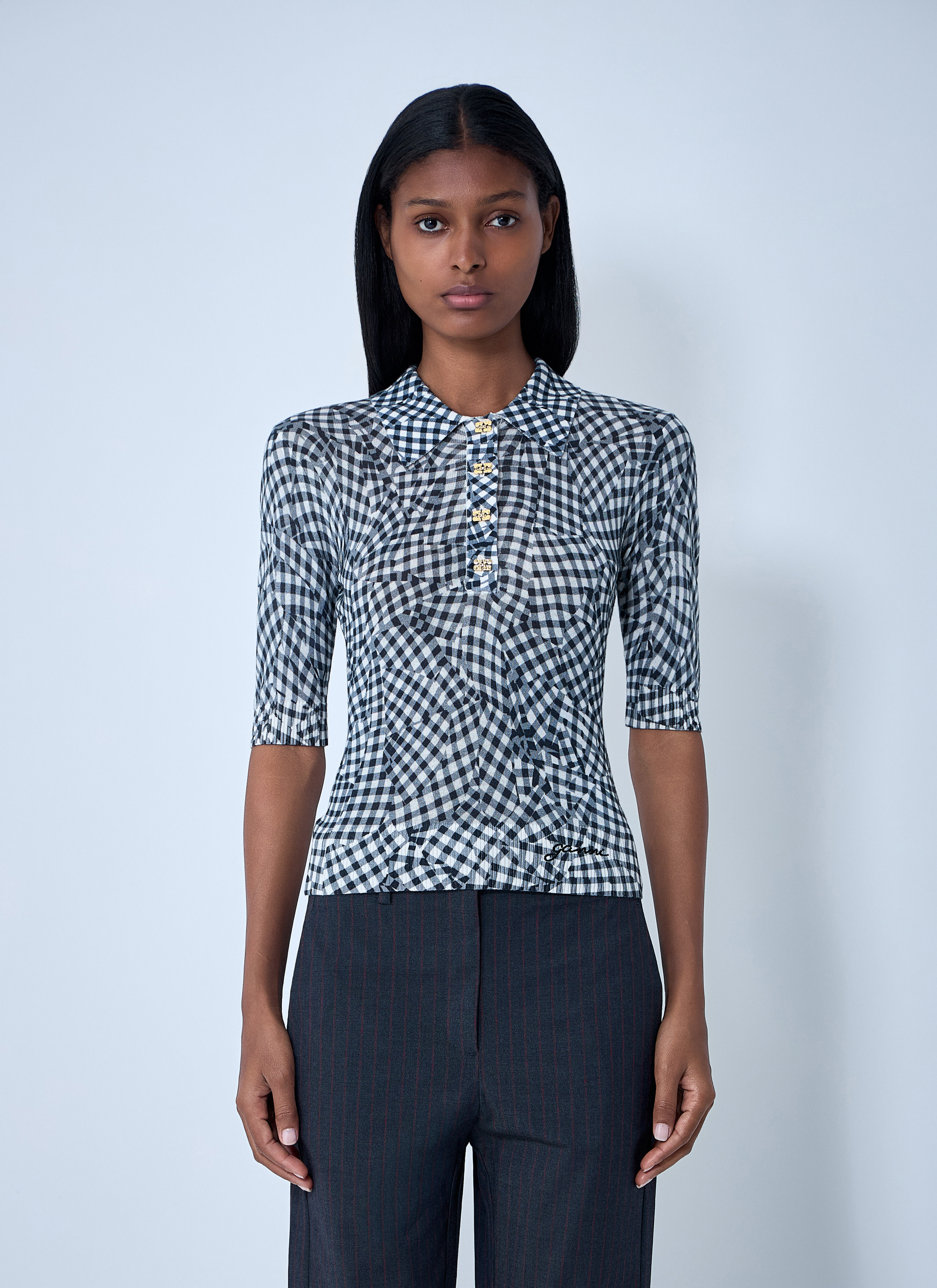 Mesh Printed Polo Top - 1