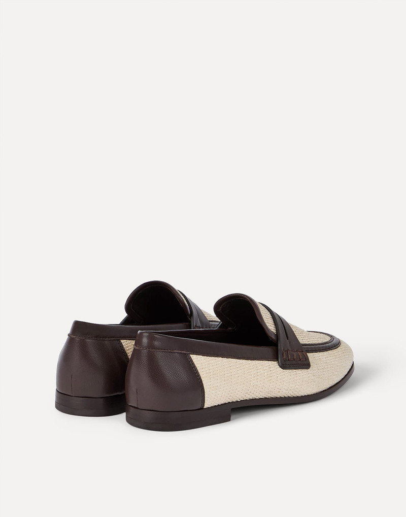 Brunello Cucinelli Techno raffia and leather loafers outlook