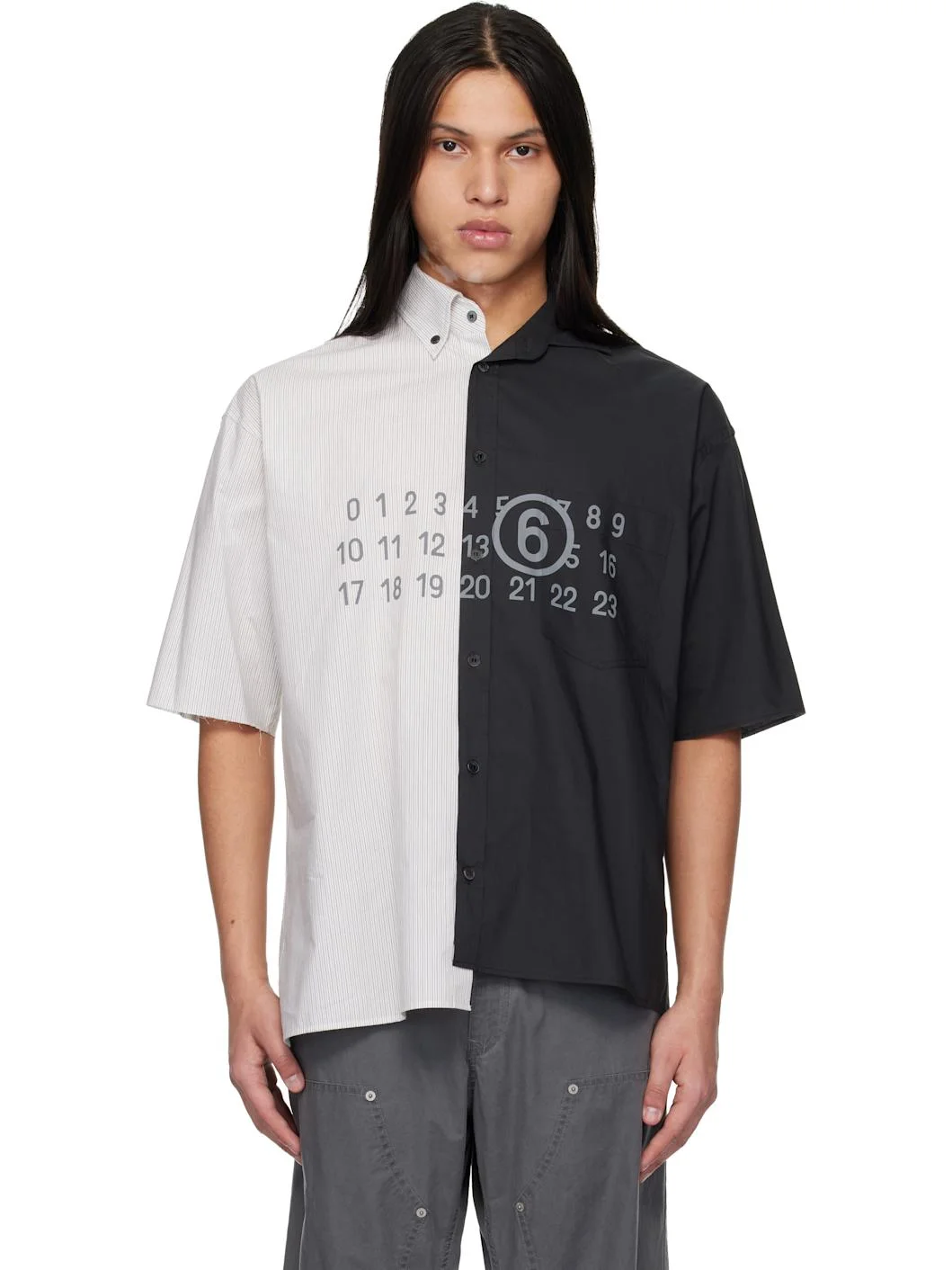 White & Black Short-Sleeved Shirt - 1