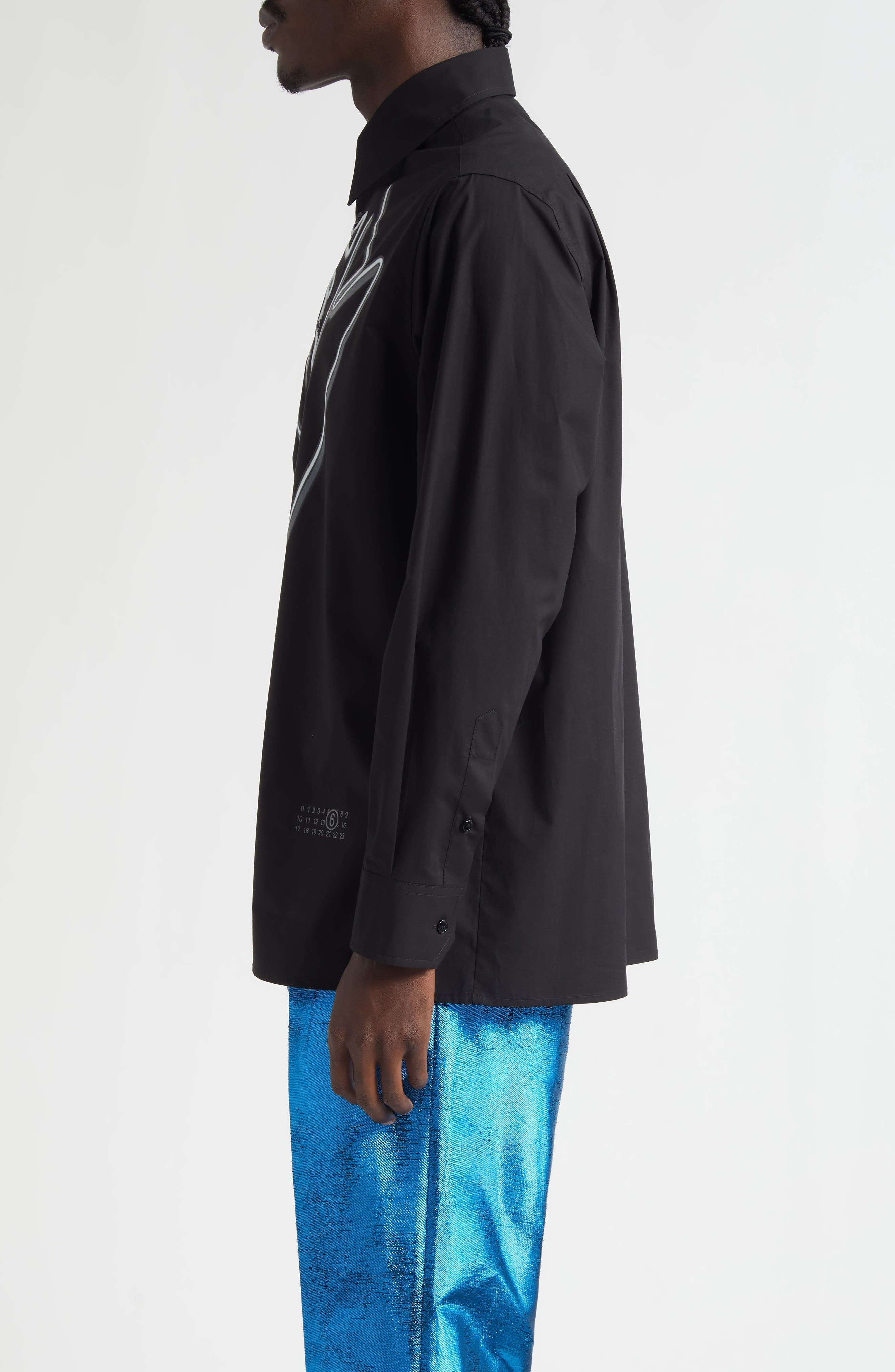 MM6 Maison Margiela Glow in the Dark Tuxedo Graphic Cotton Poplin Button-Up Shirt in Black at Nordst - 3