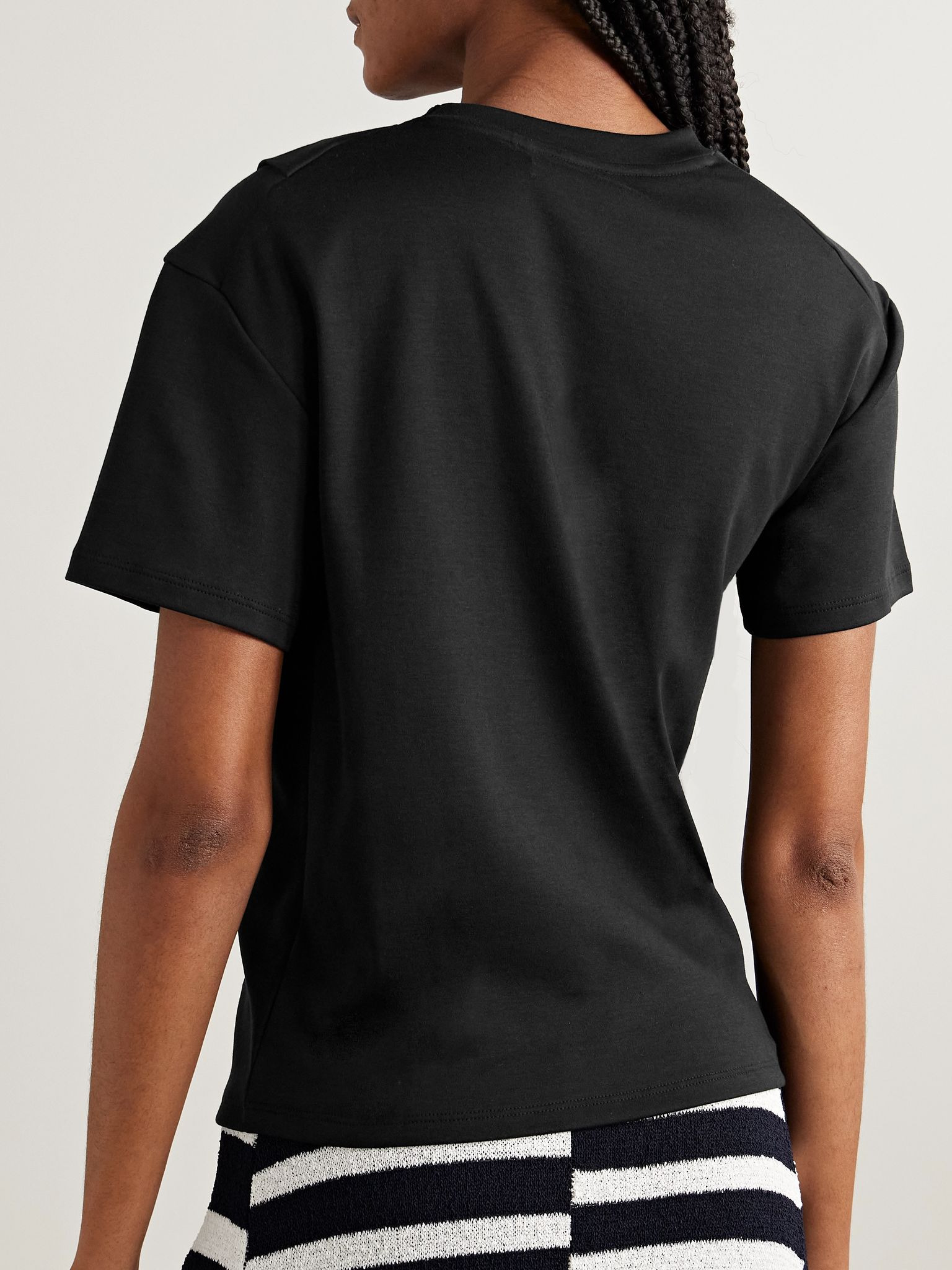 Draped Supima cotton-jersey T-shirt Black - 4