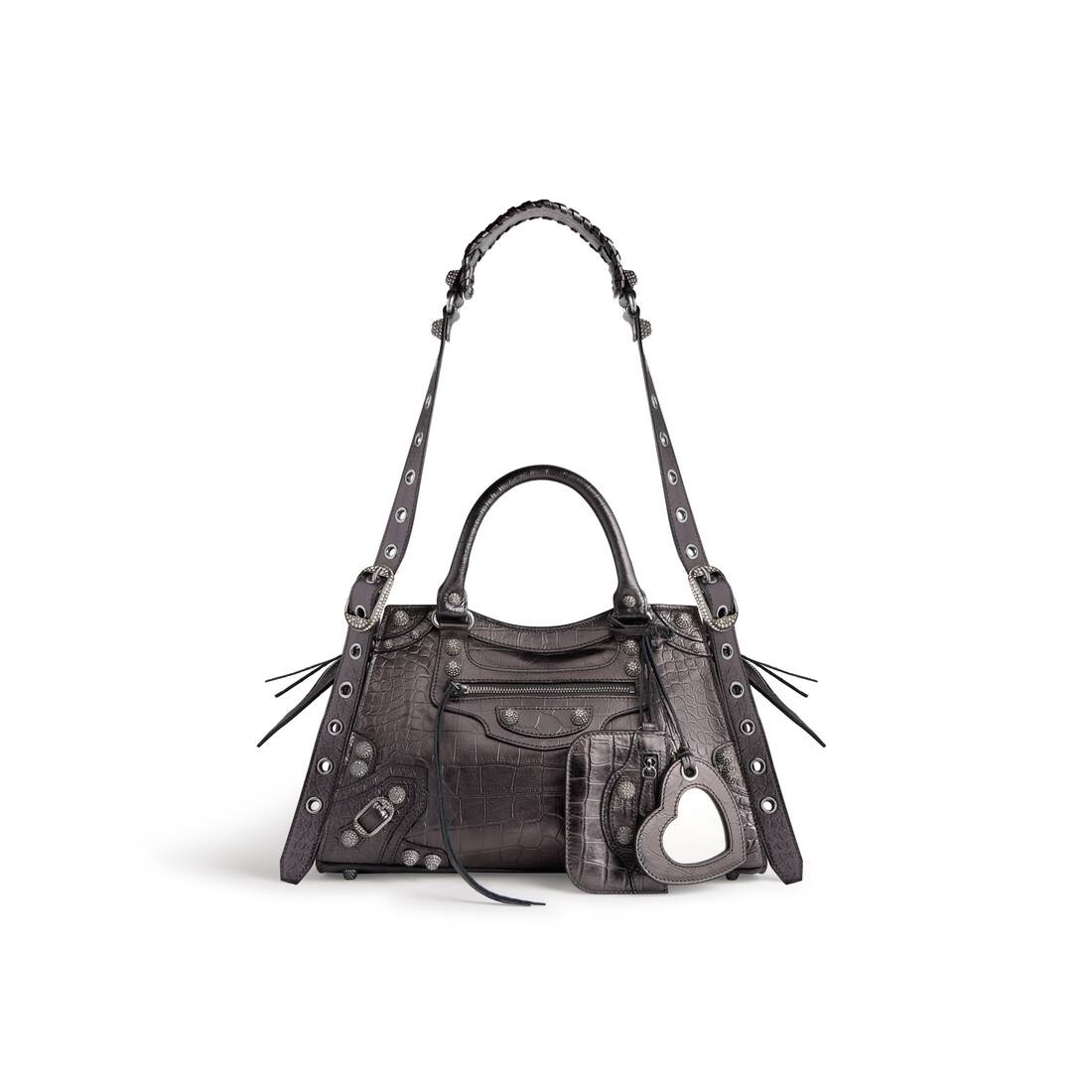Women's Neo Cagole City Small Handbag Crocodile Embossed With Rhinestones in Grey - 1