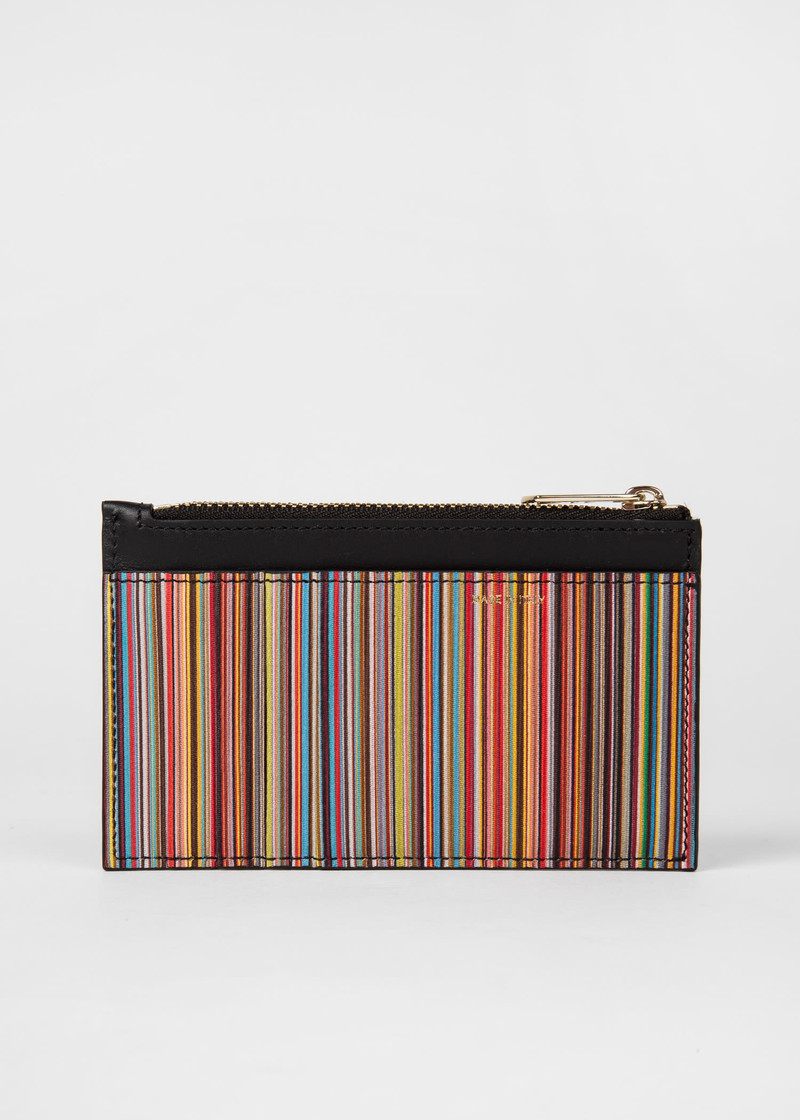 'Signature Stripe' Leather Zip Pouch 3