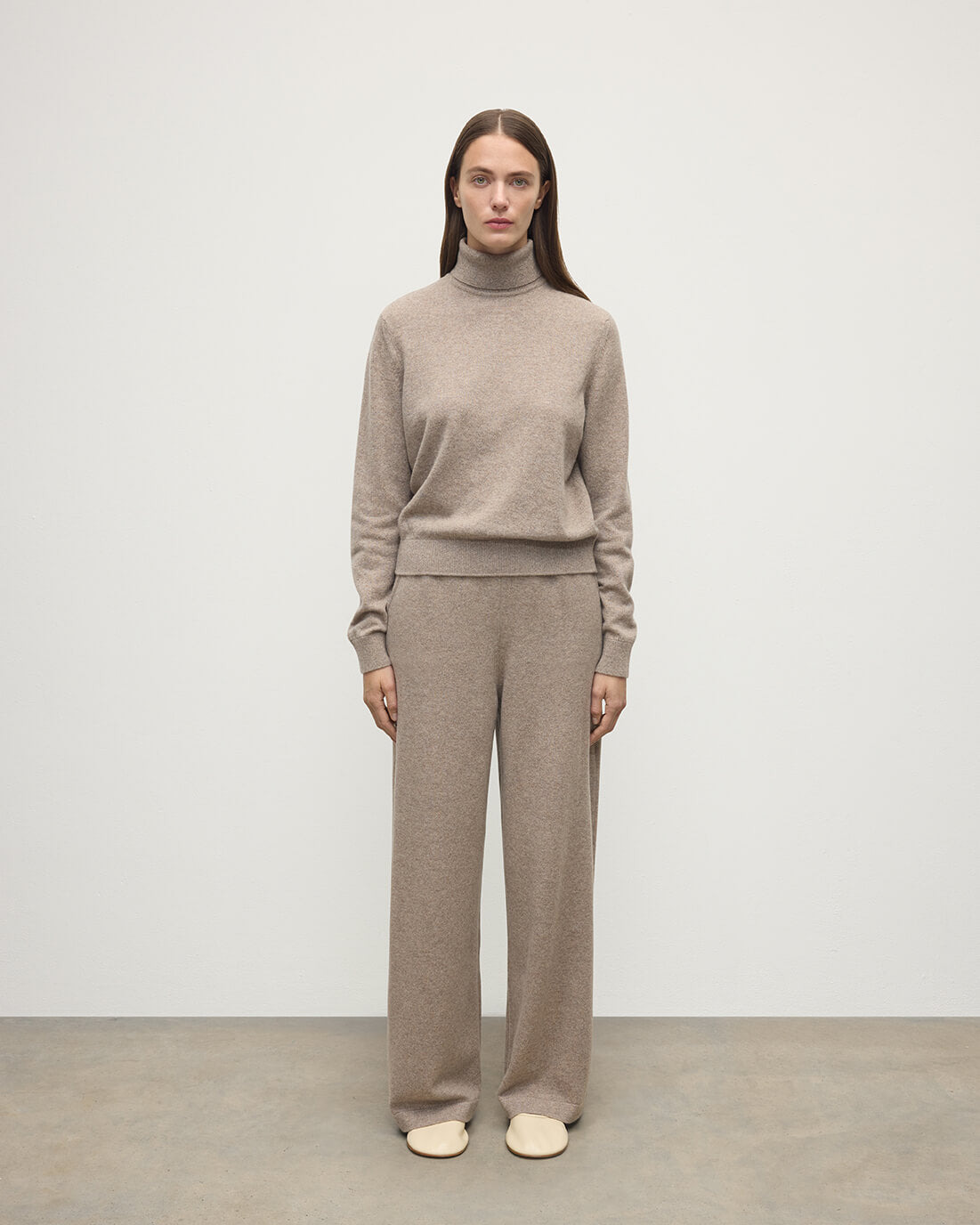 Wide Leg Brown Cashmere Trousers - 2