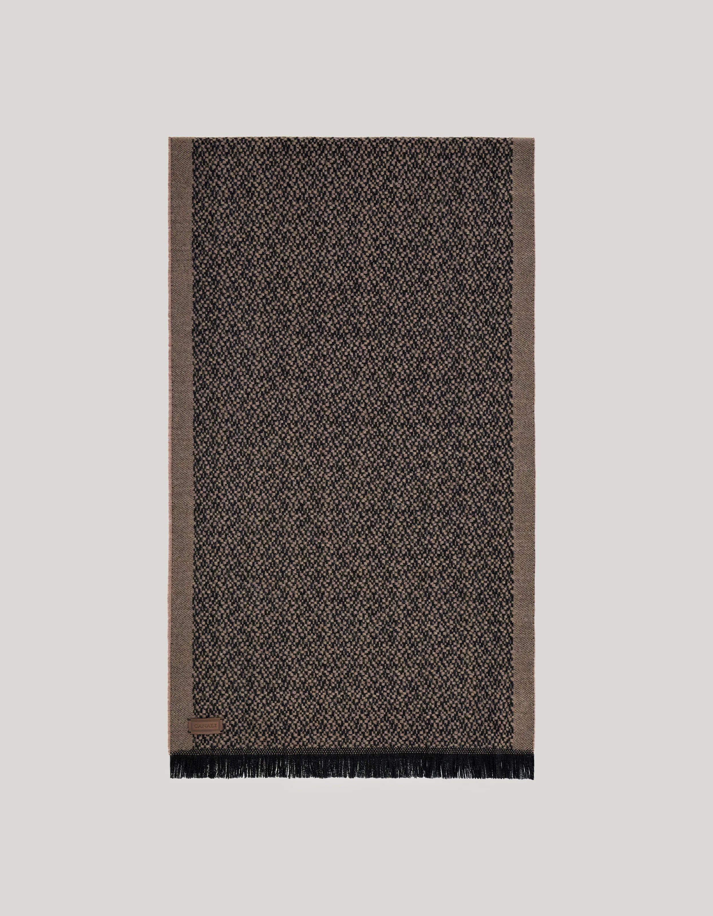 BROWN MICRO TEXTURED VIRGIN WOOL SCARF - 1