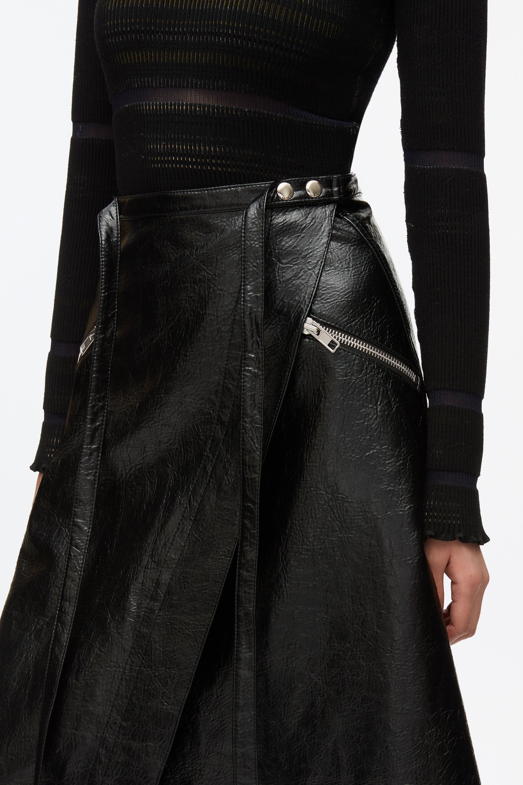 Faux Leather Moto Wrap Skirt - 5