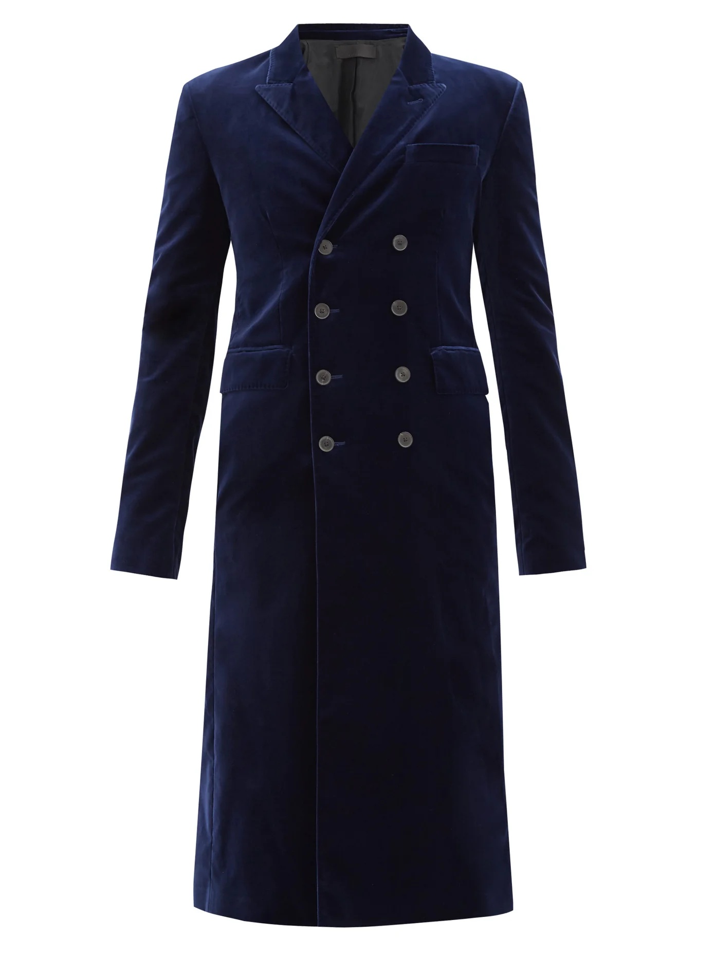 Double-breasted longline cotton-blend velvet coat - 1