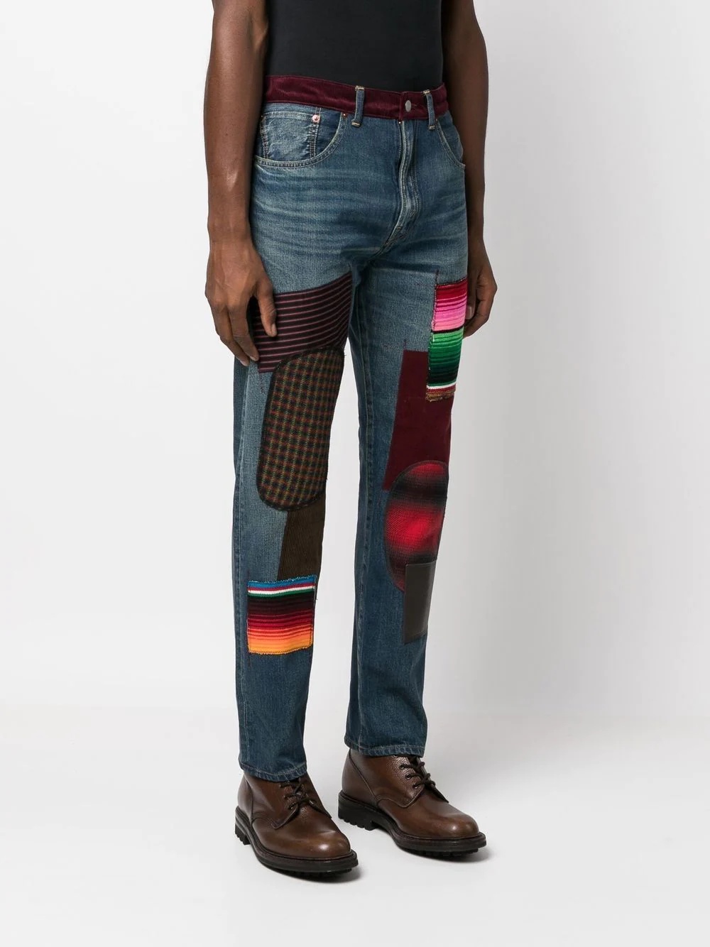 patchwork-design slim-cut jeans - 3