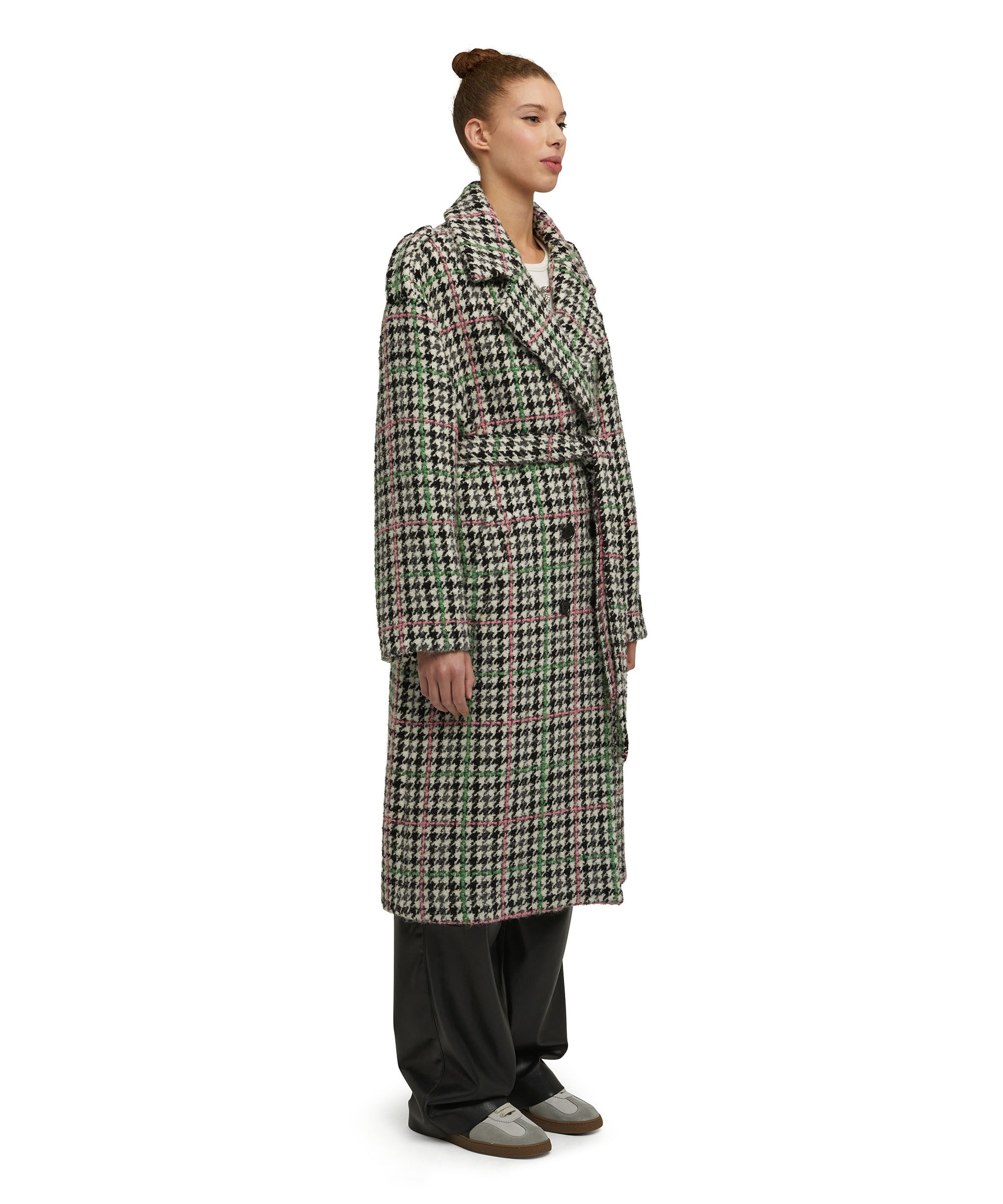 Wool double-breasted trench coat with belt and "Houndstooth Check" motif - 3