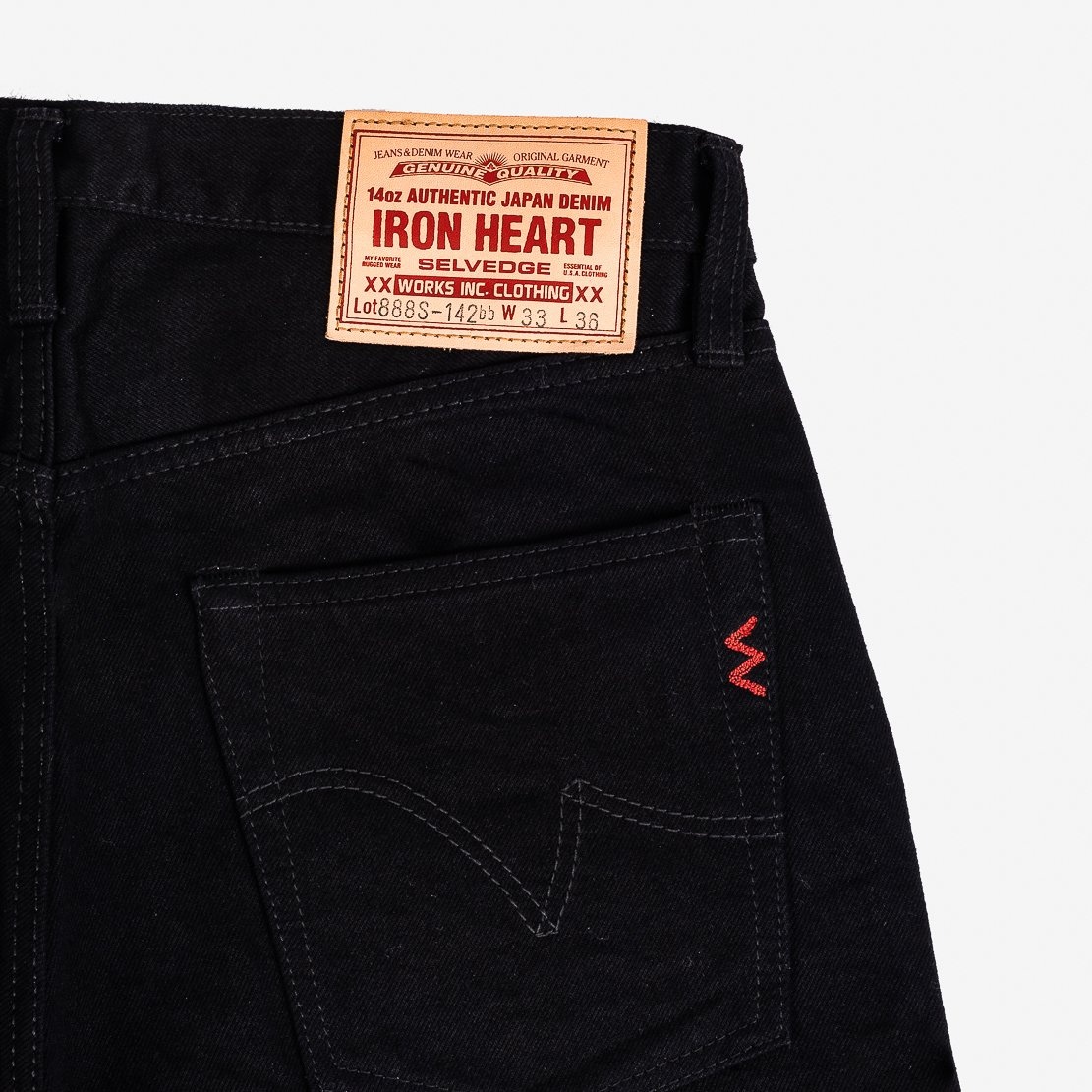 IH-888S-142bb 14oz Selvedge Denim Medium/High Rise Tapered Cut Jeans - Black/Black - 7