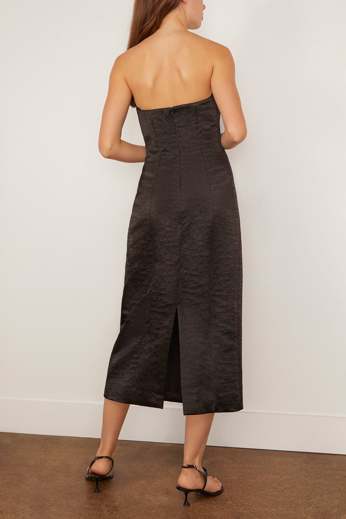 Lana Strapless Midi Dress in Black Hammered Satin - 4