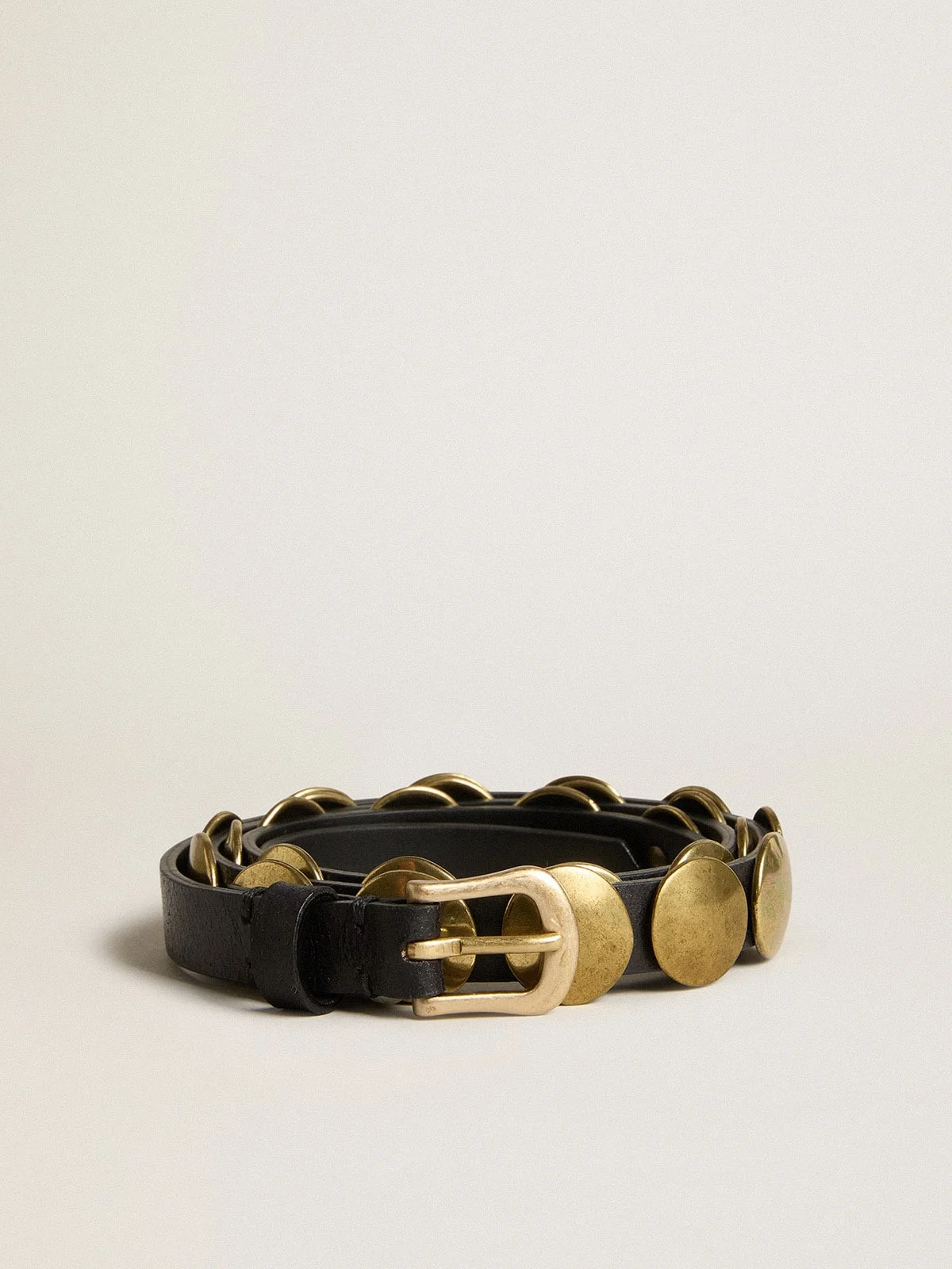 Black Trinidad belt in washed leather with gold studs - 1