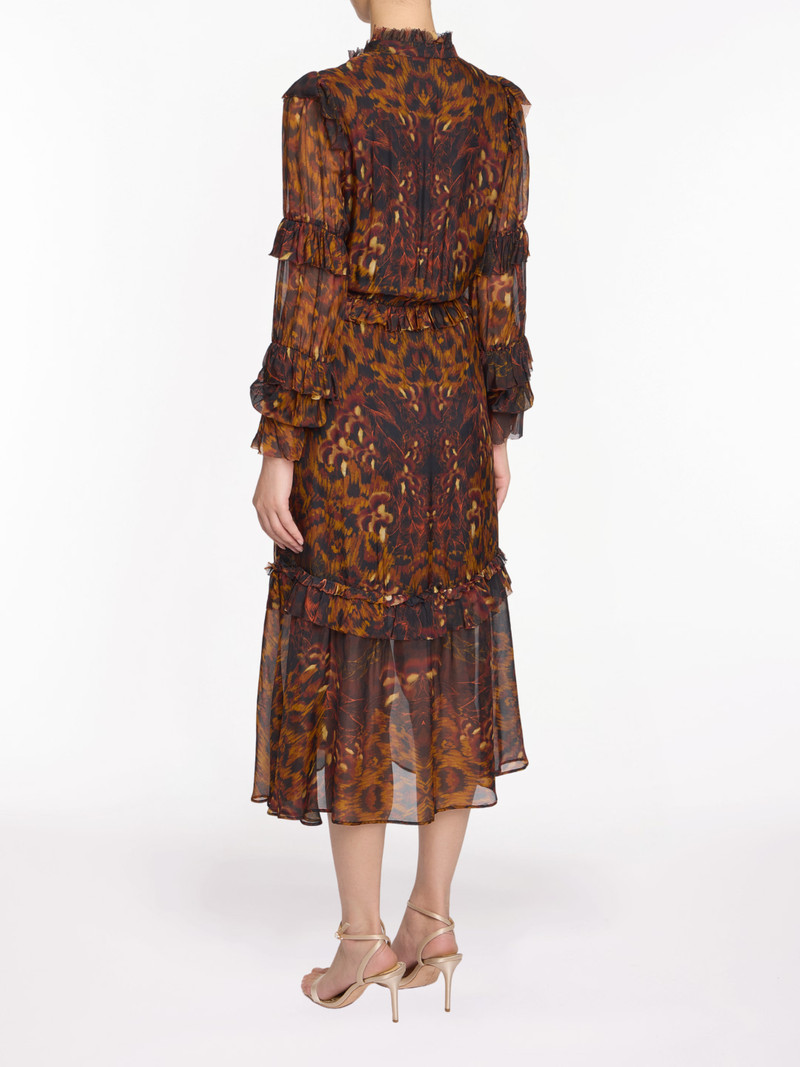 Marchesa BRAIDED LEOPARD FLOUNCED SILK CHIFFON MIDI DRESS outlook