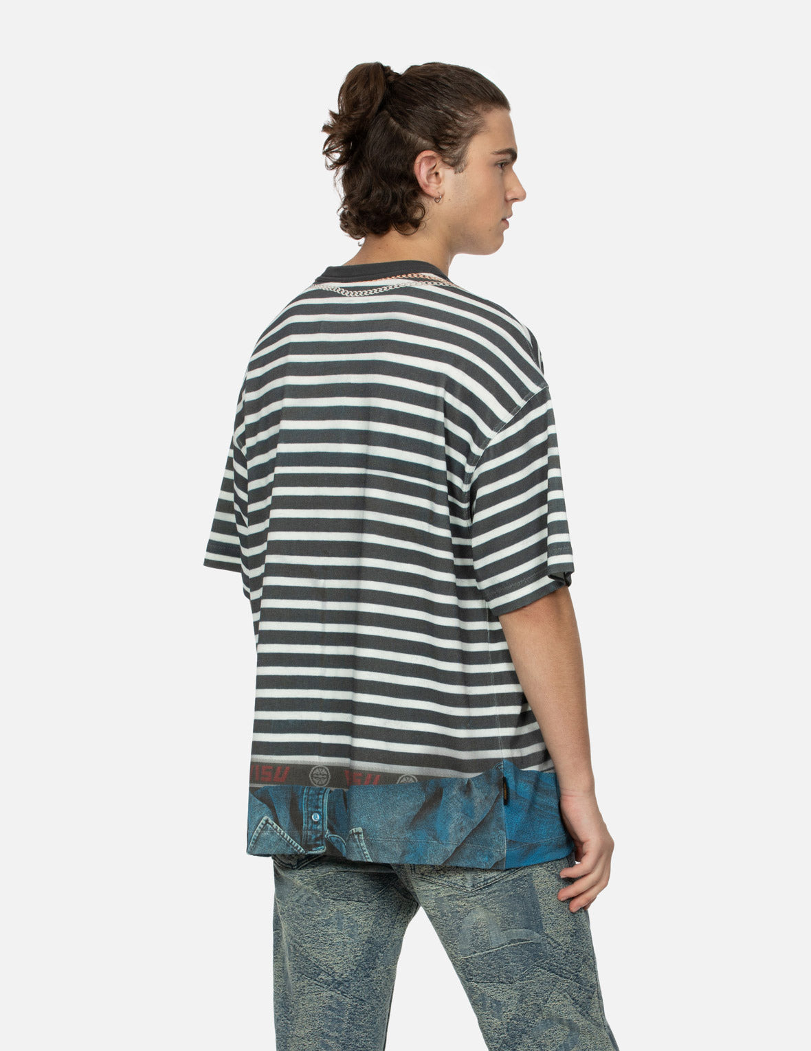TROMPE-L'OEIL AND SEAGULL PRINT LOOSE FIT STRIPE T-SHIRT - 8