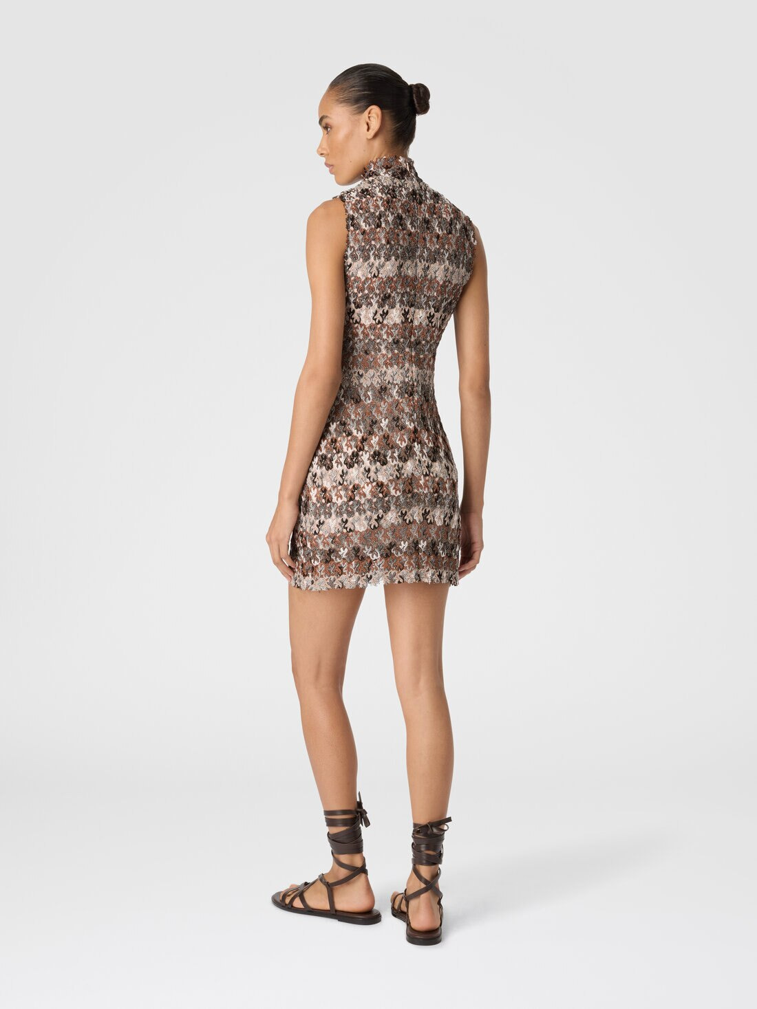 High-Neck Mini Dress in Embroidered Lace - 3