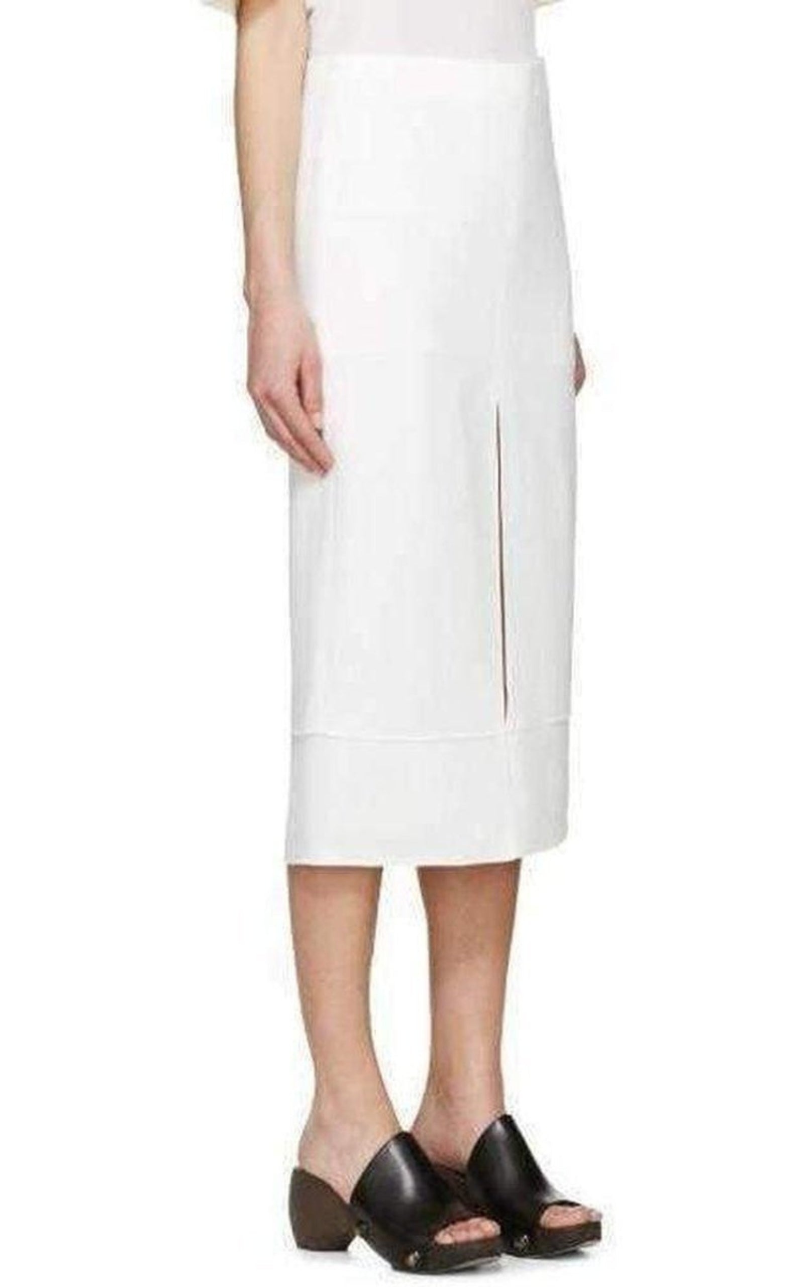 White Crepe Slit Knee Length Skirt - 2