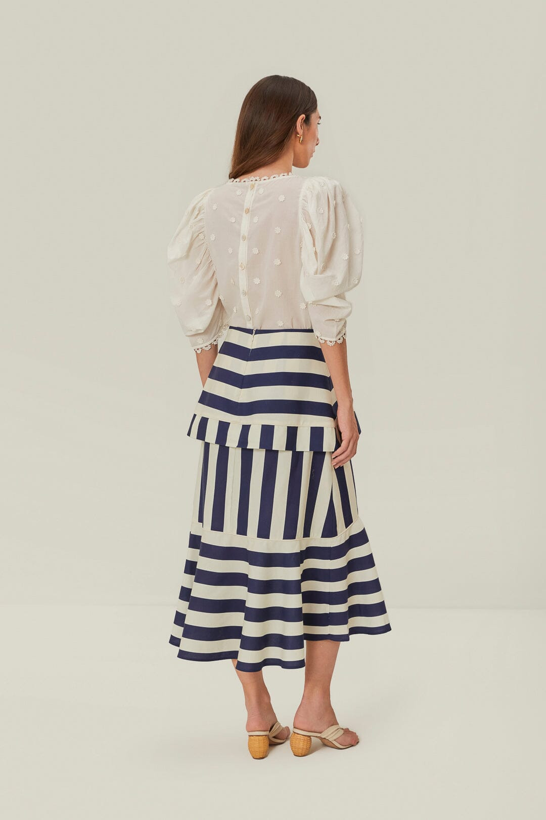 Blue Mixed Stripes Midi Skirt - 4