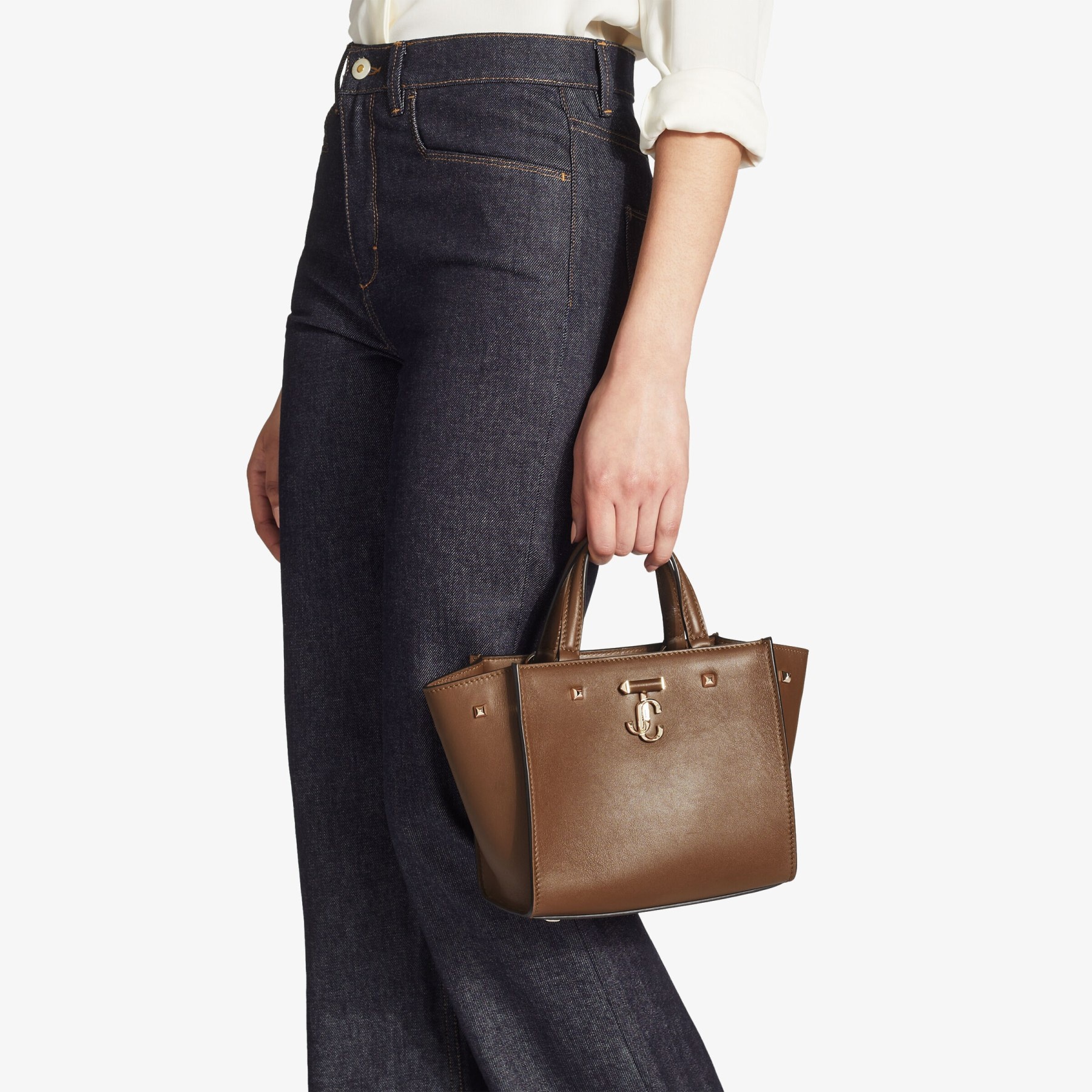 Varenne Tote Bag S
Dark Tan Fine Shiny Calf Leather Tote Bag with Light Gold JC Emblem - 8