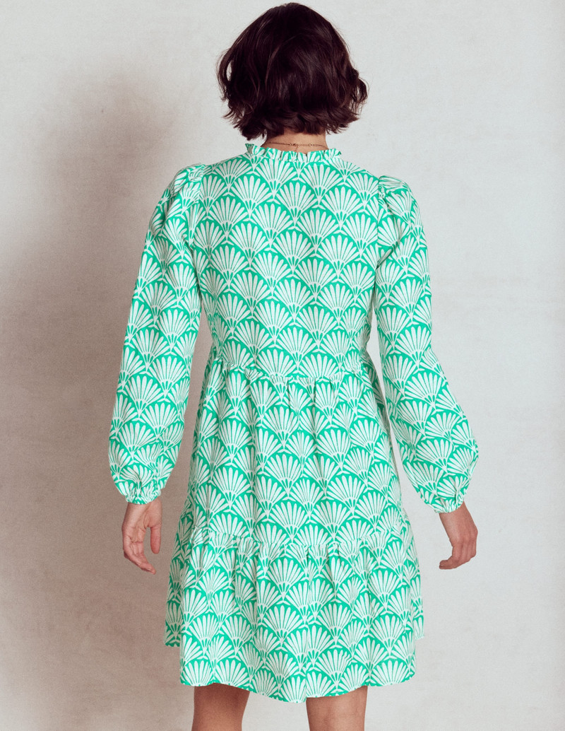Esme Linen Mini Dress-Aquamarine Blue, Deco Palm 3