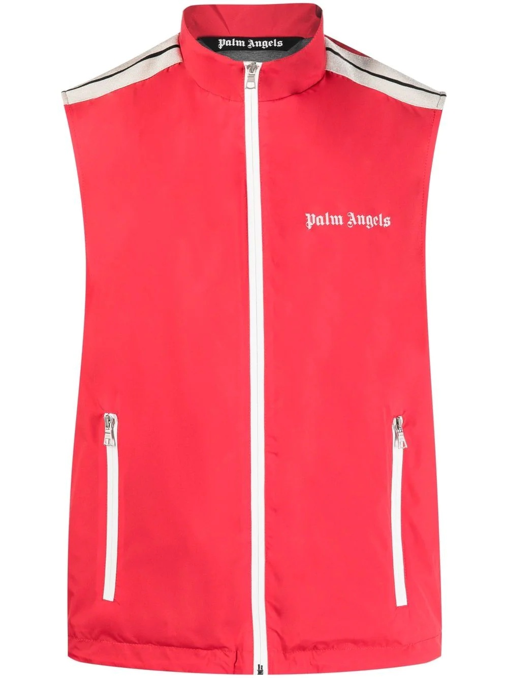 logo-print stripe-trim zipped gilet - 1